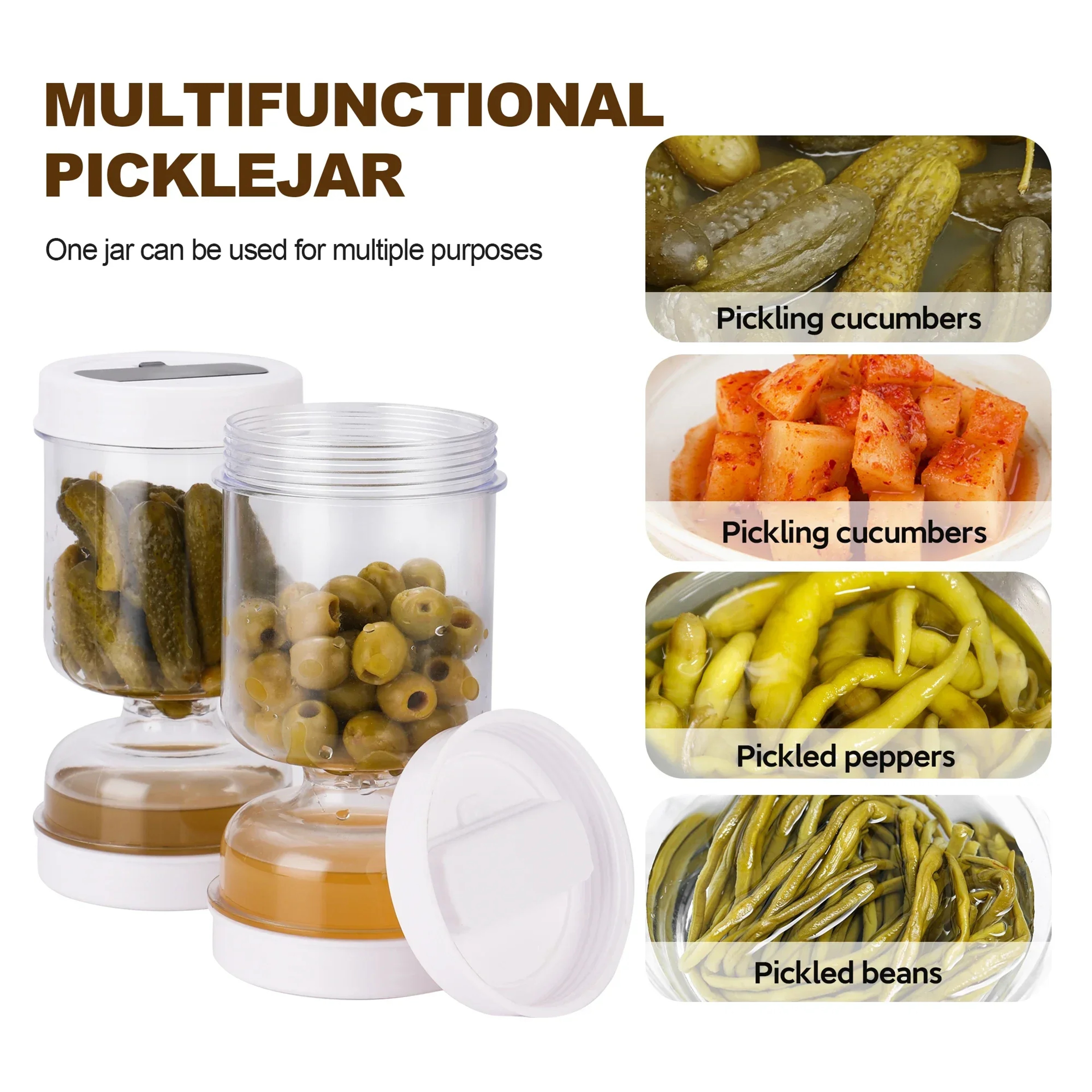 Olive Pickle Strainer Jar Airtight Flip Container with Built In Drain Basket for Kitchen Storage – view 5