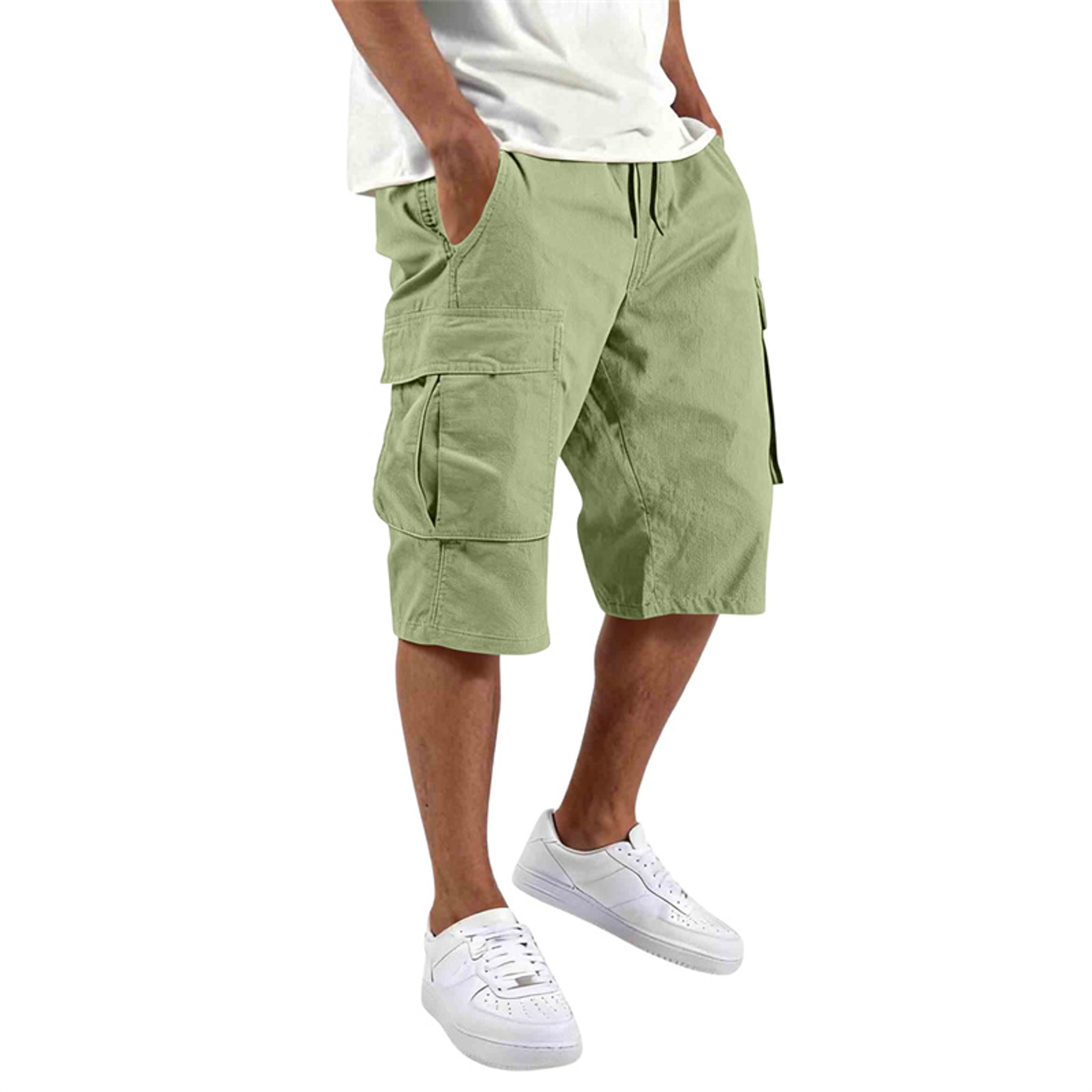 Mens Casual Cargo Shorts Loose Fit Multi Pocket Drawstring Summer Shorts 5