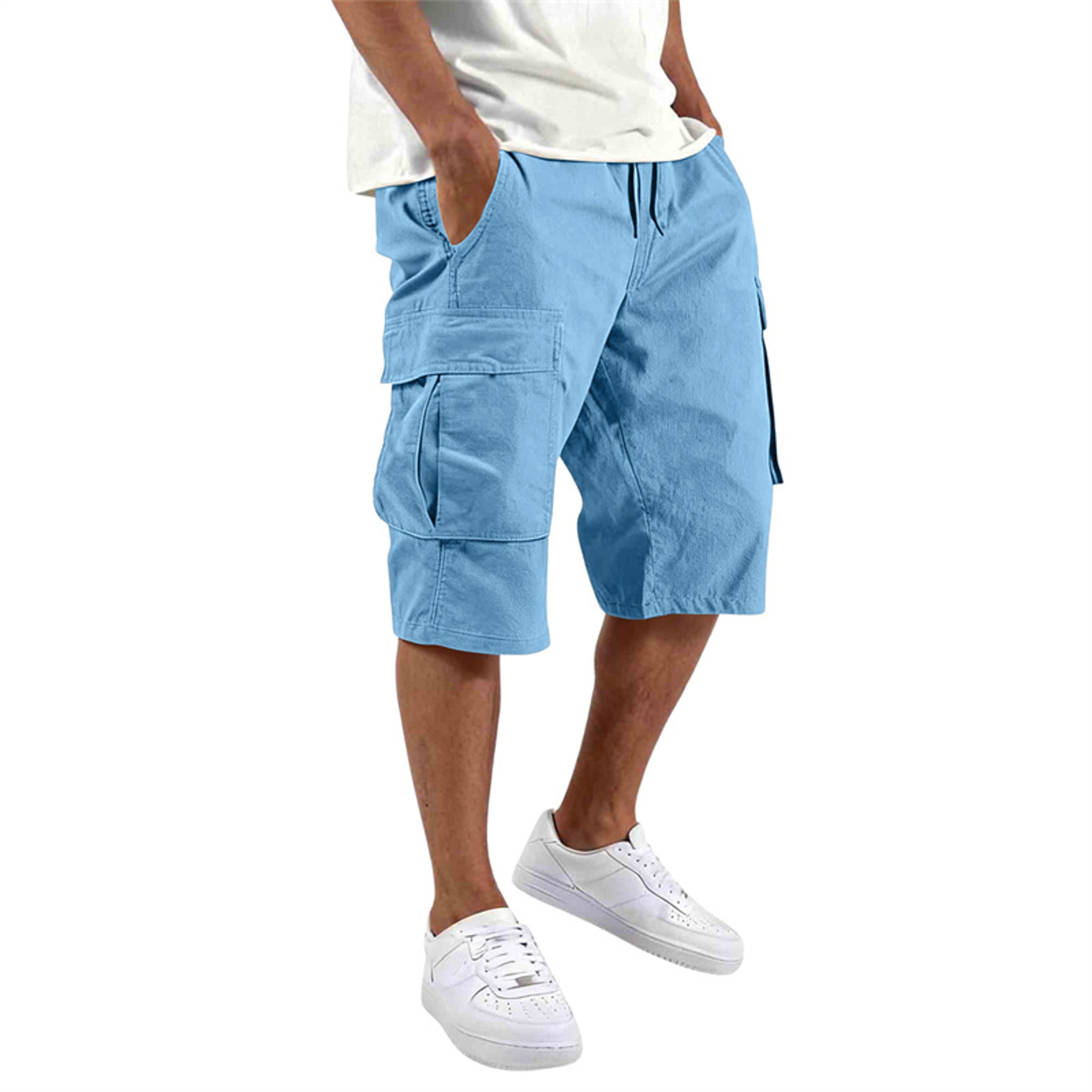 Mens Casual Cargo Shorts Loose Fit Multi Pocket Drawstring Summer Shorts 6