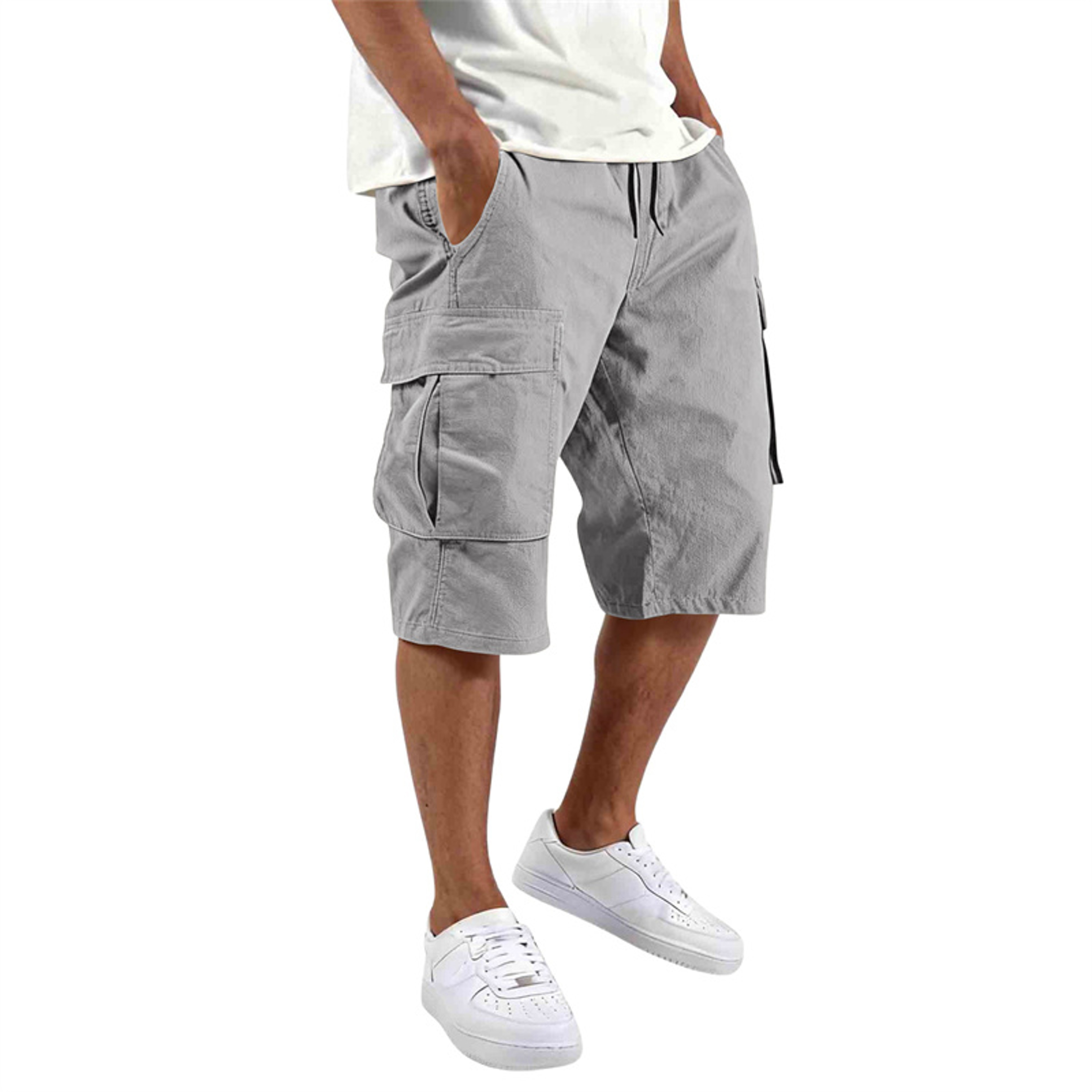 Mens Casual Cargo Shorts Loose Fit Multi Pocket Drawstring Summer Shorts 7