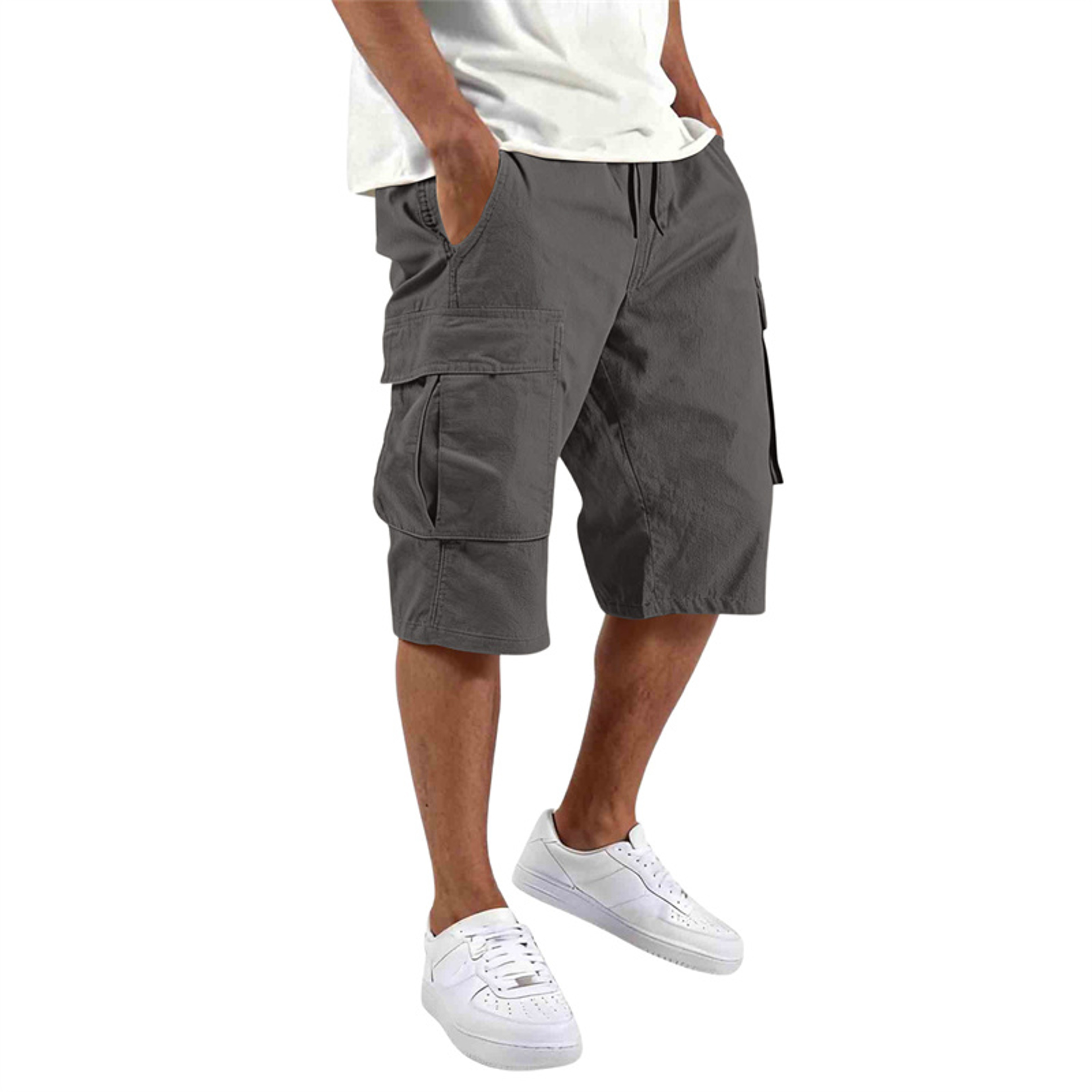 Mens Casual Cargo Shorts Loose Fit Multi Pocket Drawstring Summer Shorts 9
