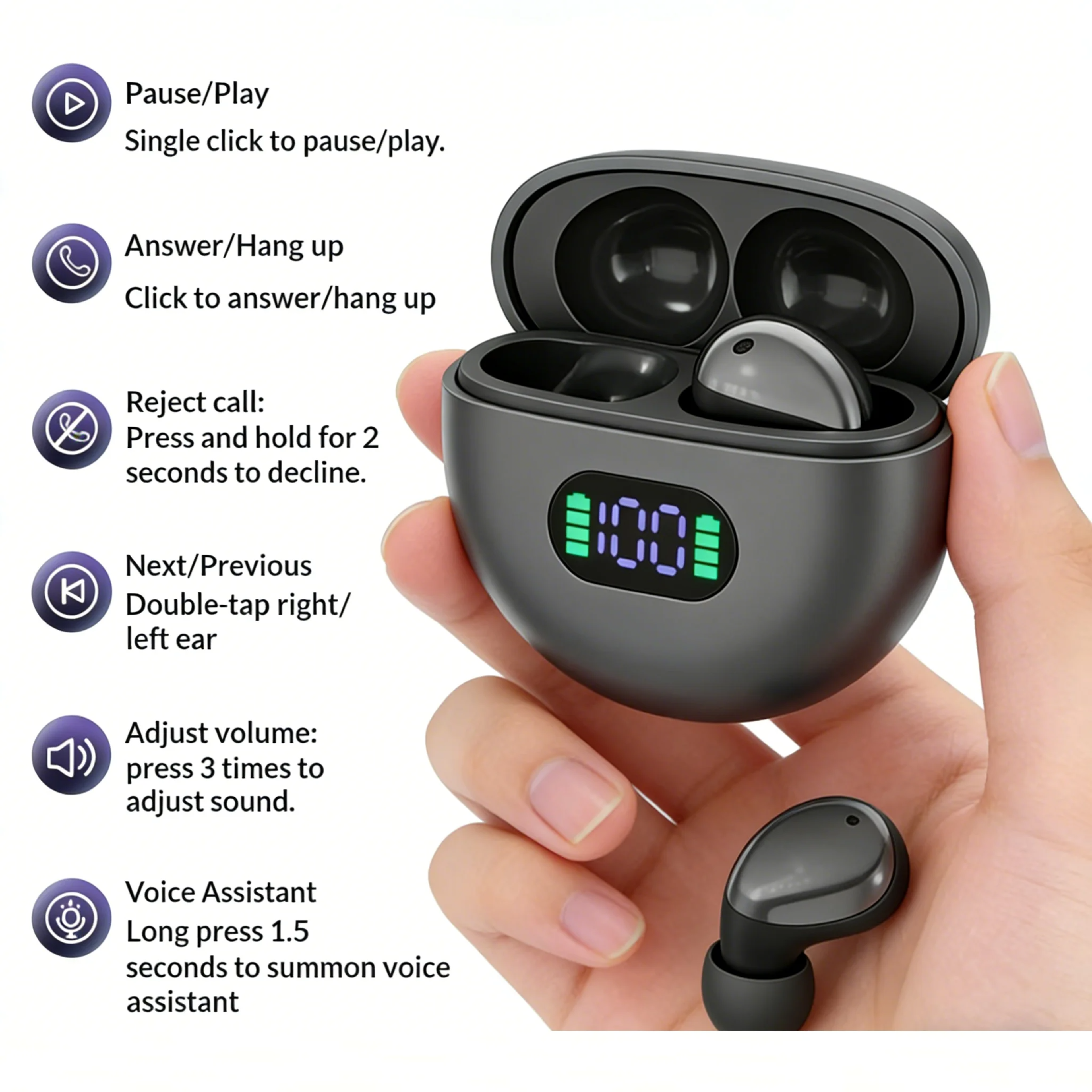 Wireless Bluetooth Earbuds with Low Latency Gaming Audio and Long Battery Life – view 2