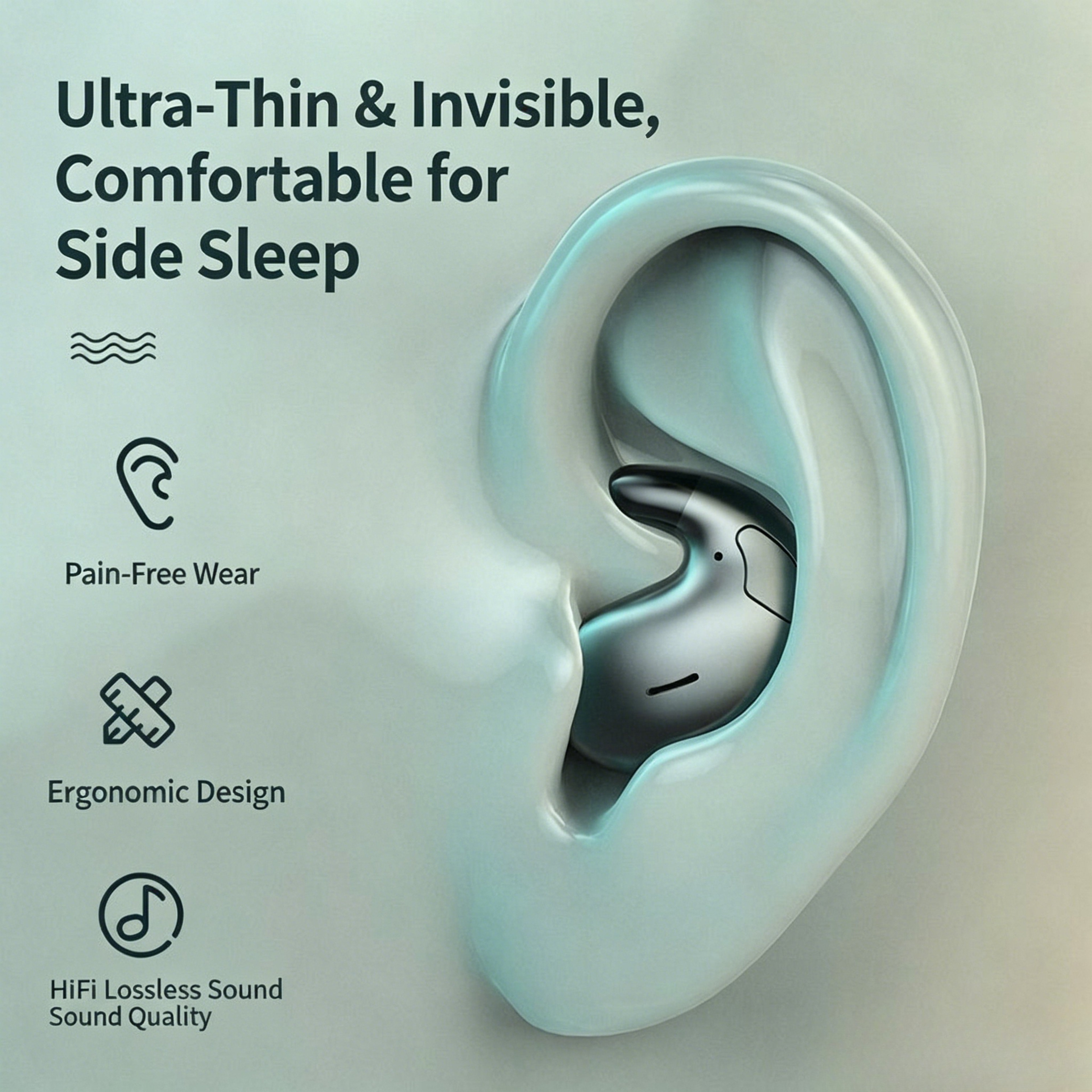 Ultra Thin Sleep Earbuds Wireless Bluetooth Headphones with HD Mic – view 4