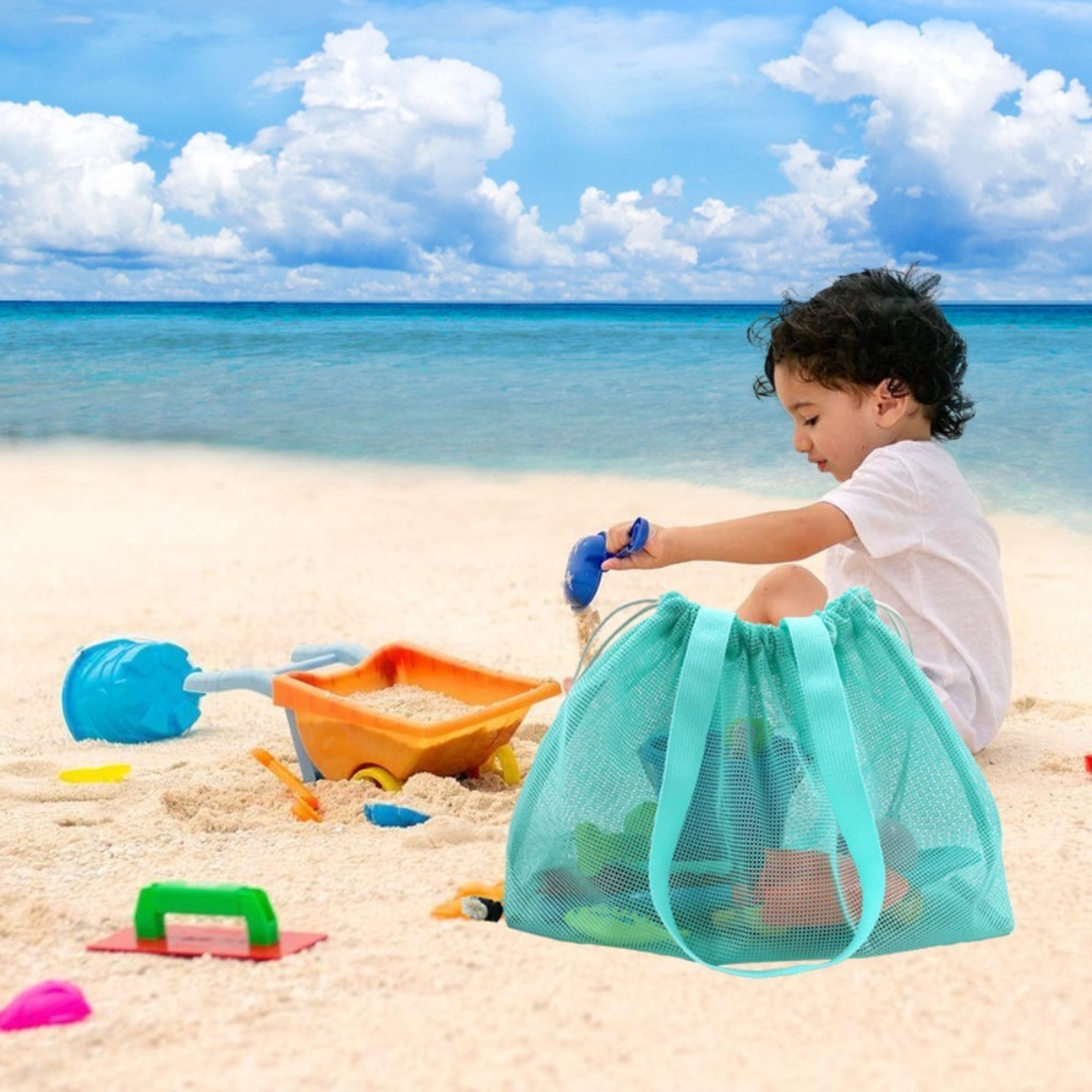 Large Capacity Mesh Beach Bag and Beach Toy Storage Bag with Drawstring Closure – view 1