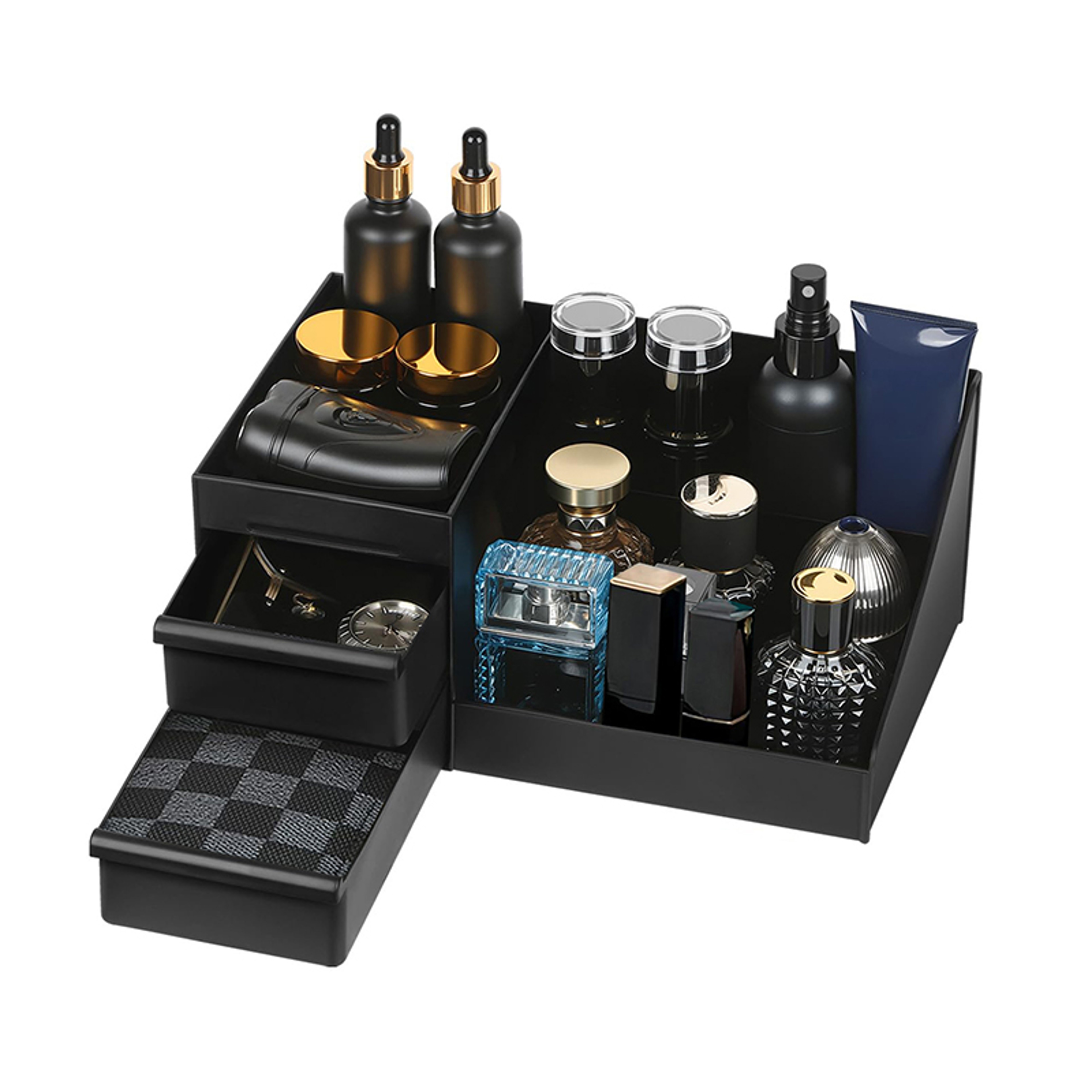 Mens Cologne Organizer with Drawers Perfume Stand and Countertop Storage – view 1