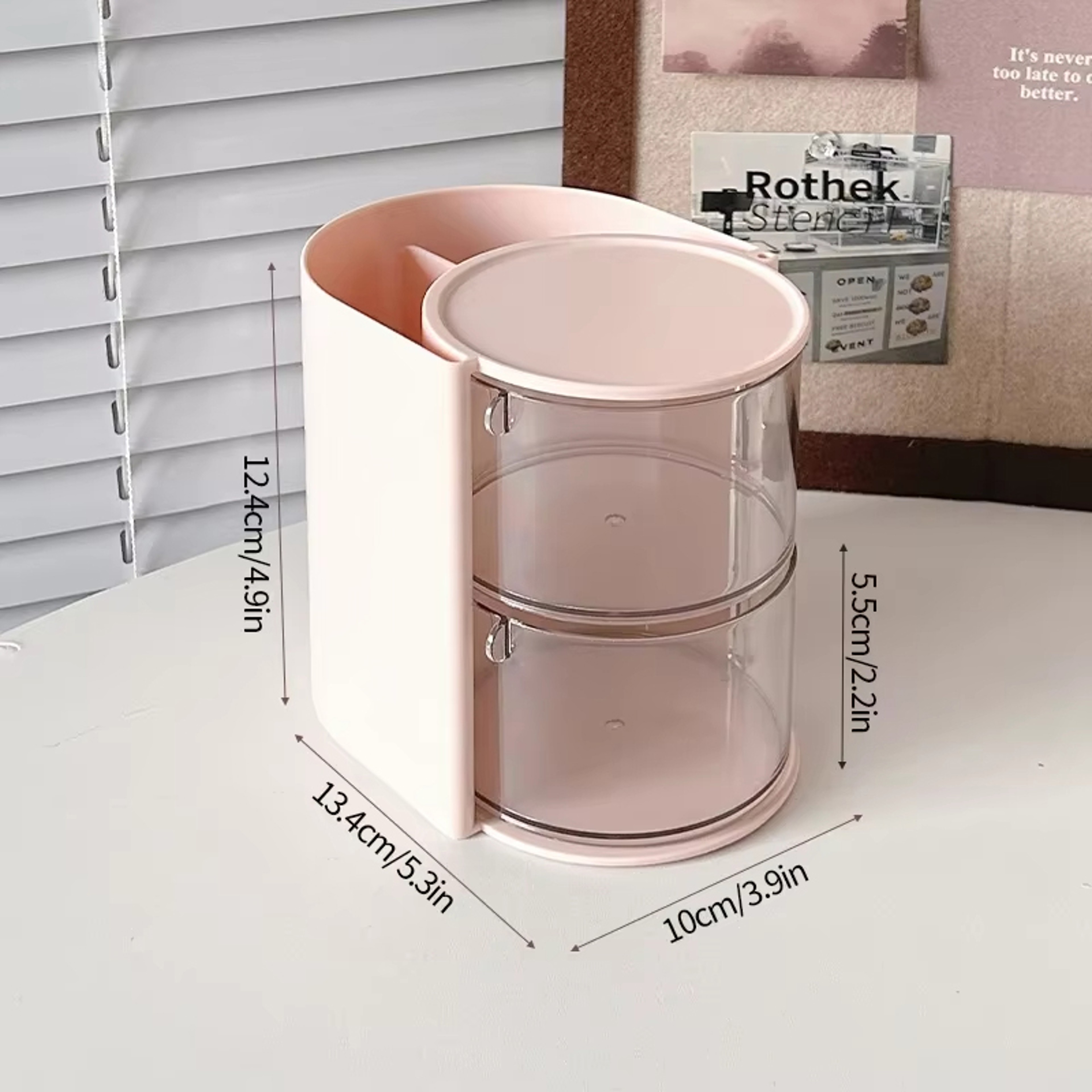 Rotating Makeup Organizer With Beauty Blender And Cosmetic Storage Compartments 8