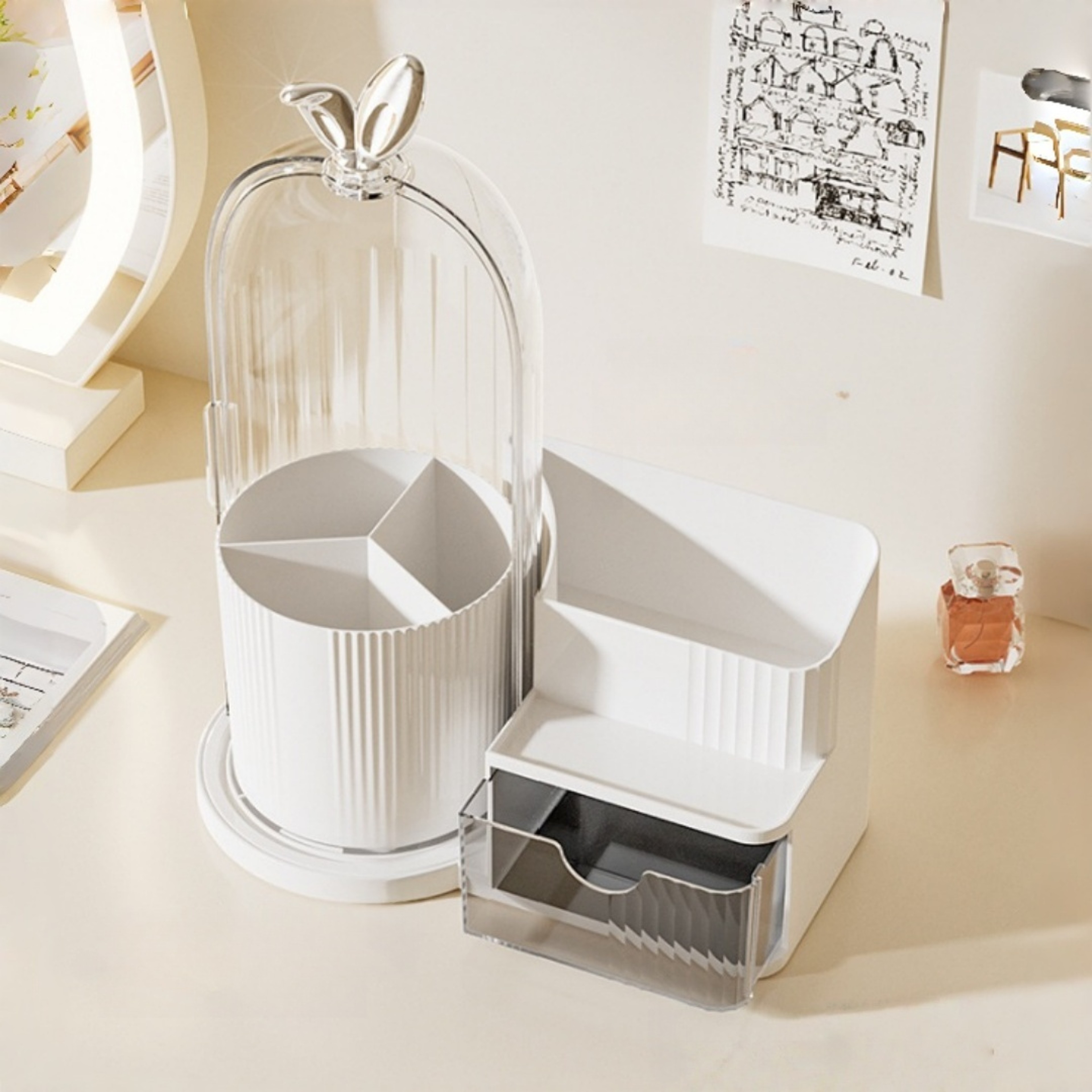 Dustproof Makeup Organizer With Drawers Multi Layer Cosmetic Storage Box 3