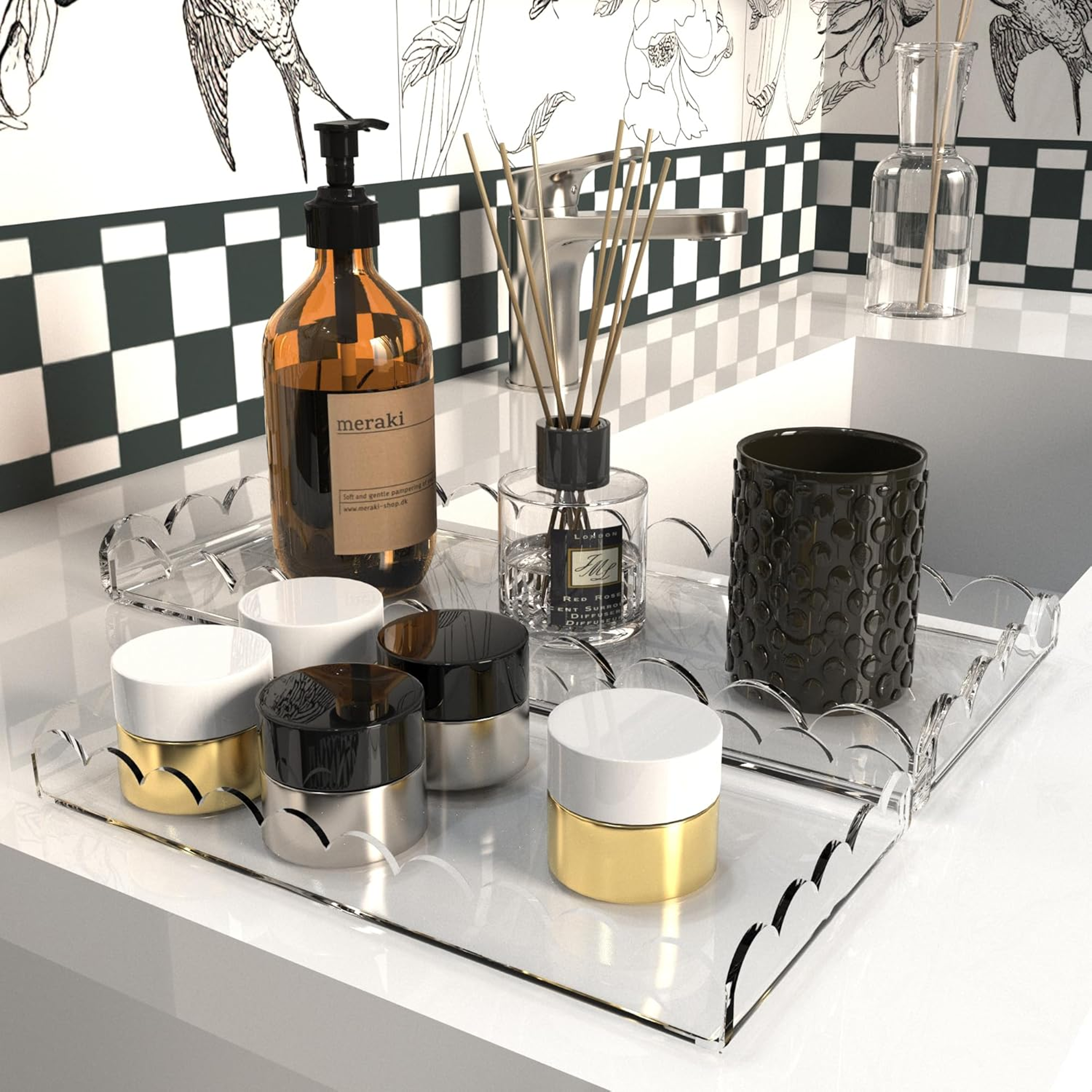 Clear Scalloped Acrylic Vanity Tray Bathroom Counter Perfume Organizer – view 4