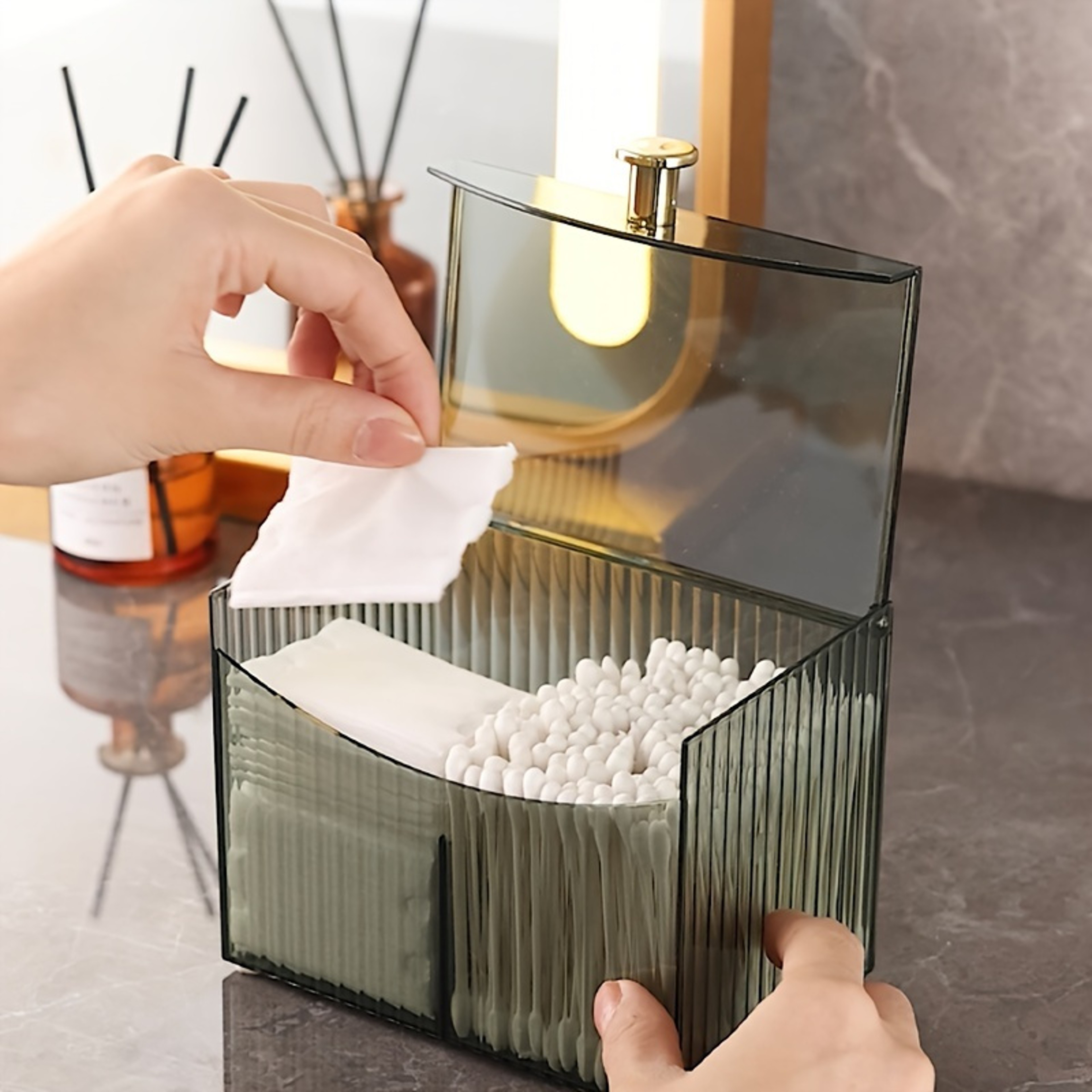 Dust Proof Makeup Organizer with Clear Flip Lid and Divided Cosmetic Storage Compartments – view 8