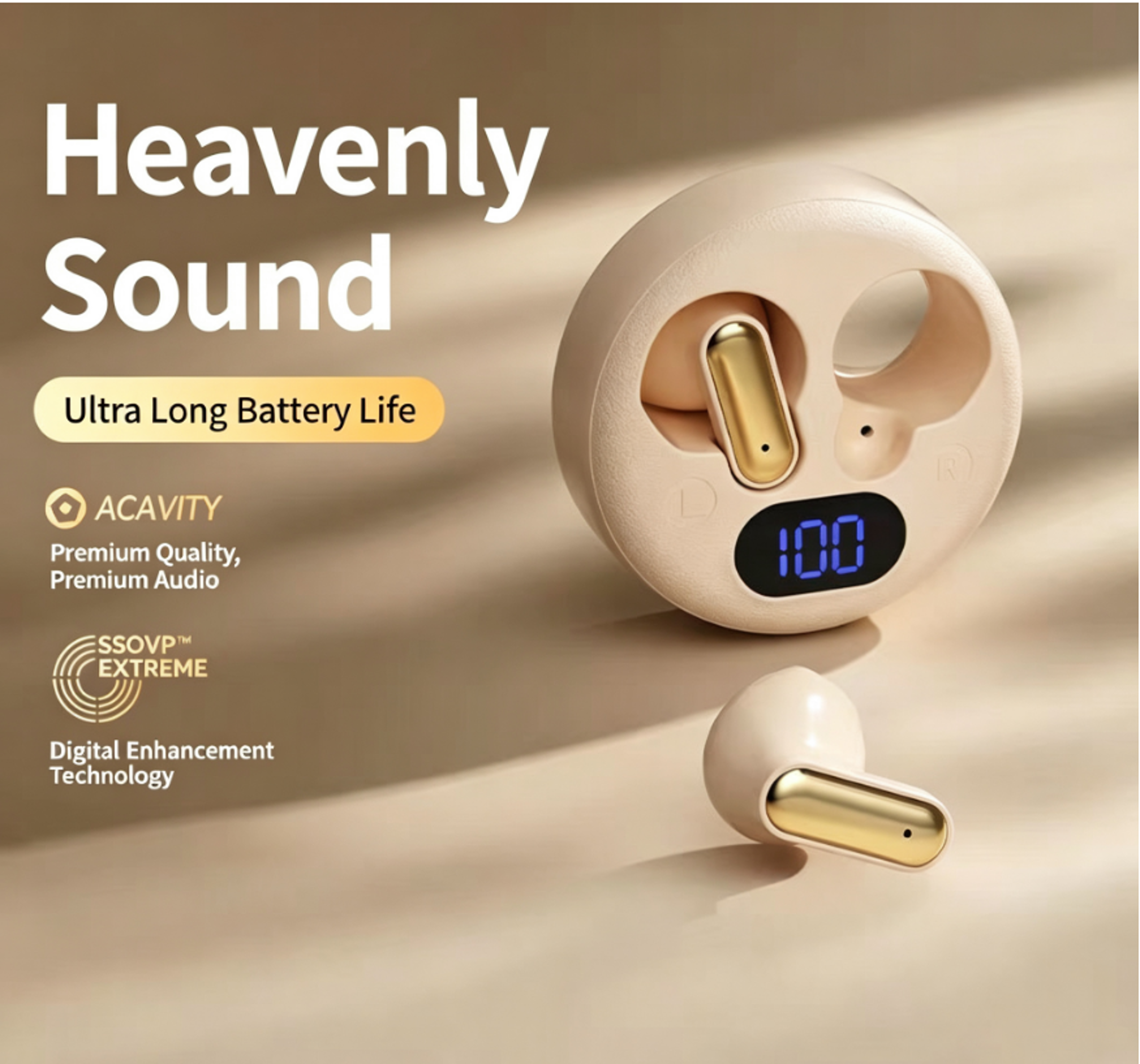 Leather Texture TWS Wireless Earbuds with LED Display Charging Case – view 1