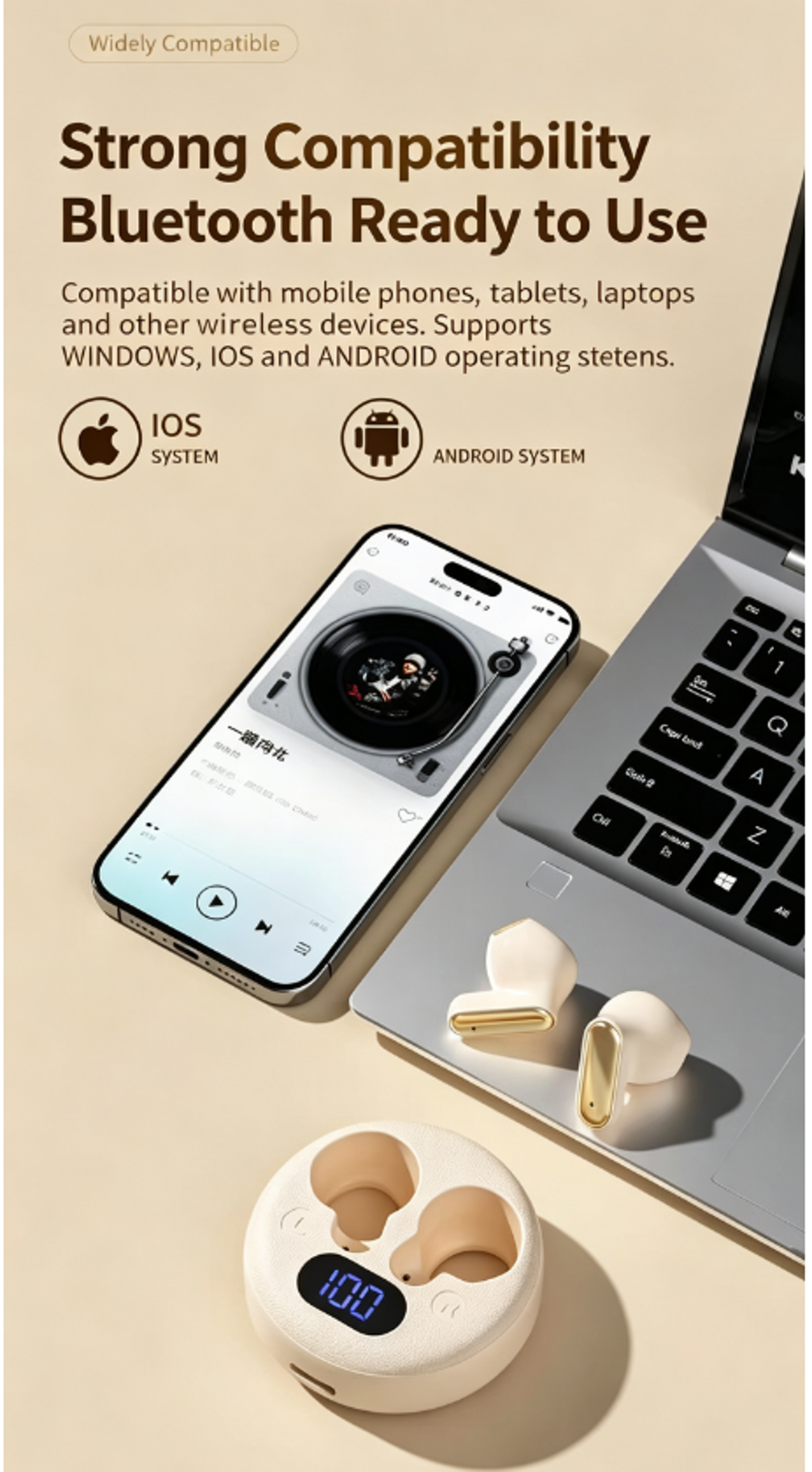 Leather Texture Wireless Bluetooth Earbuds with LED Display and Semi In Ear Comfort – view 2