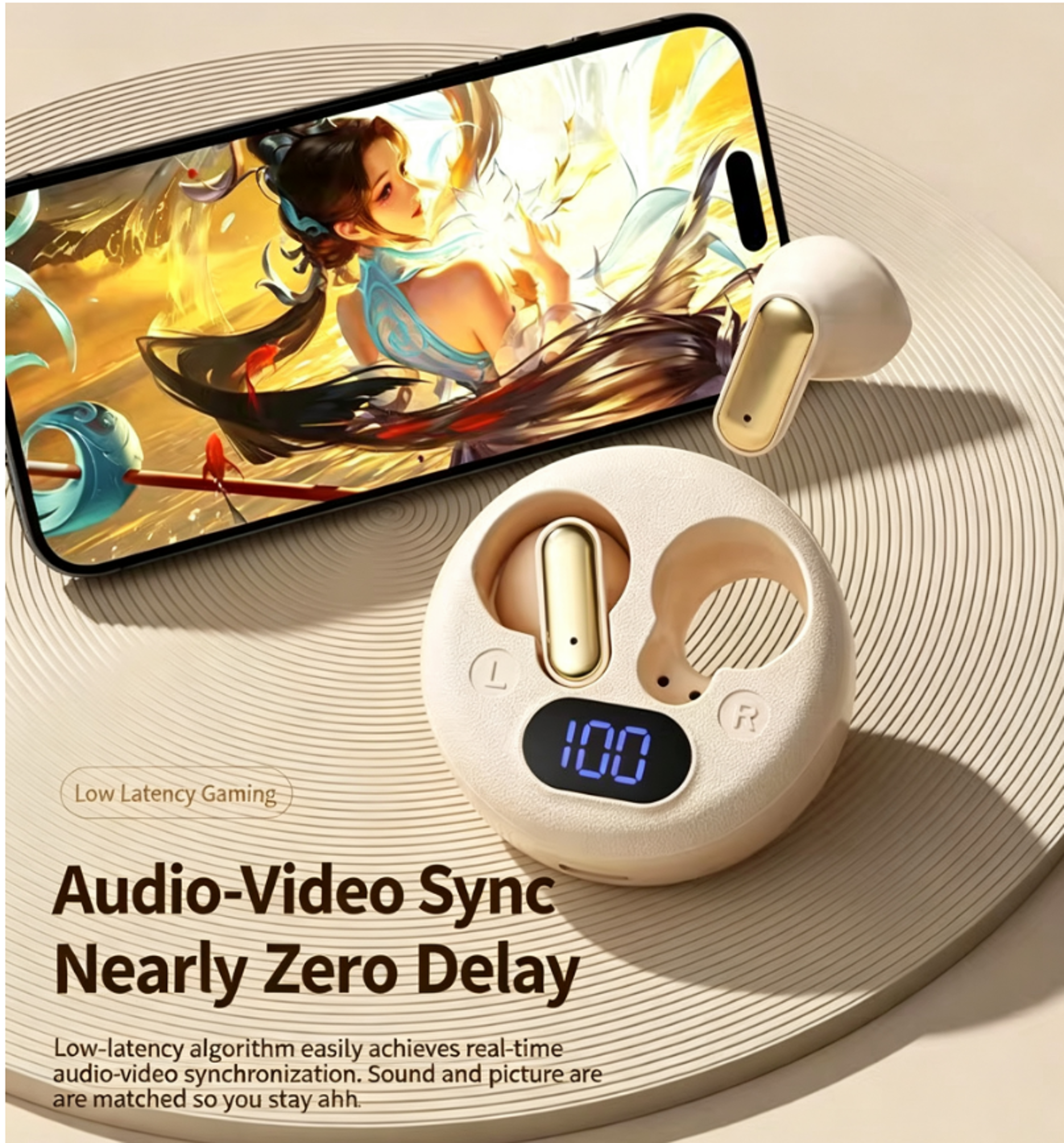 Leather Texture Wireless Bluetooth Earbuds with LED Display and Semi In Ear Comfort – view 4