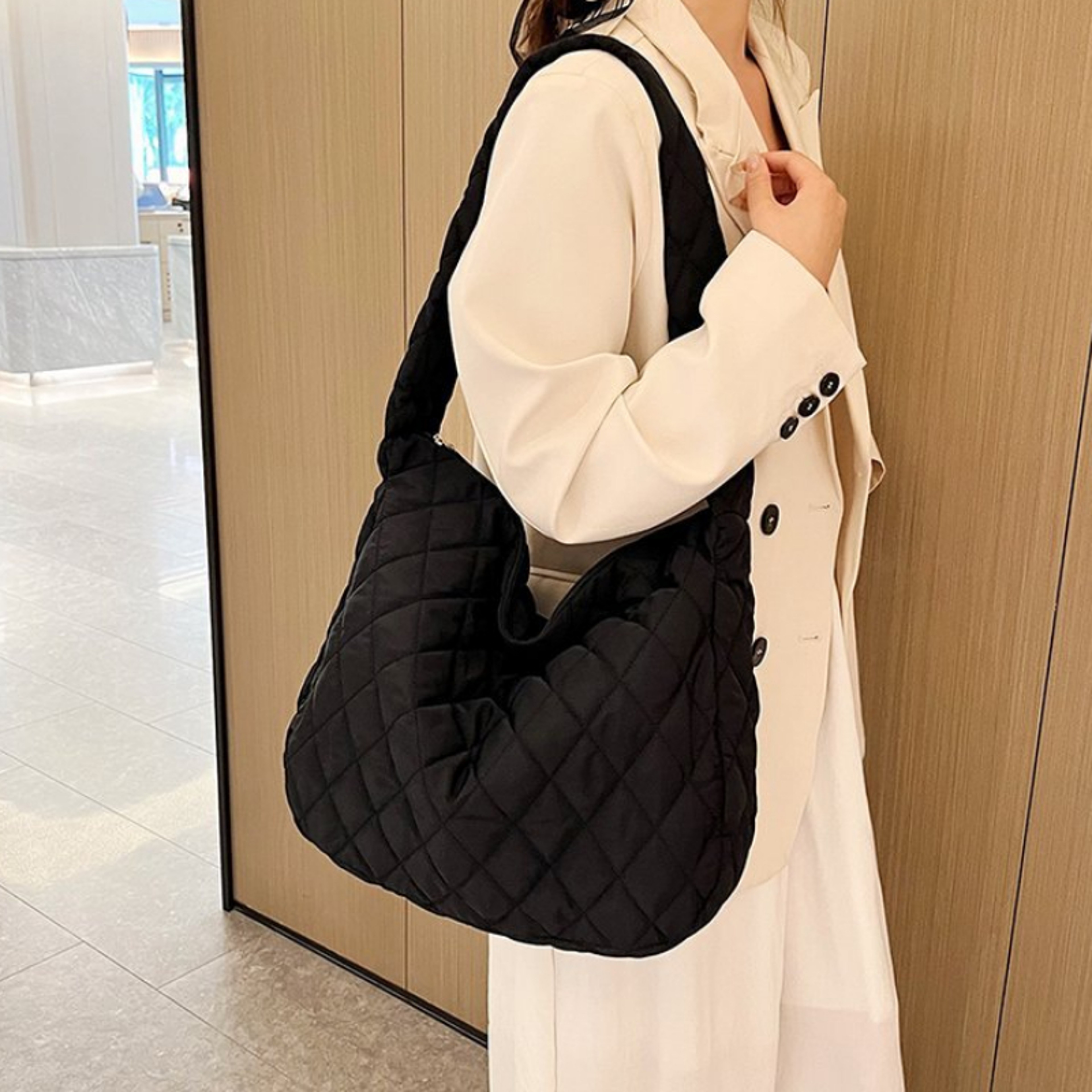 Spacious Quilted Nylon Hobo Bag Lightweight Puffer Tote for Women – view 8