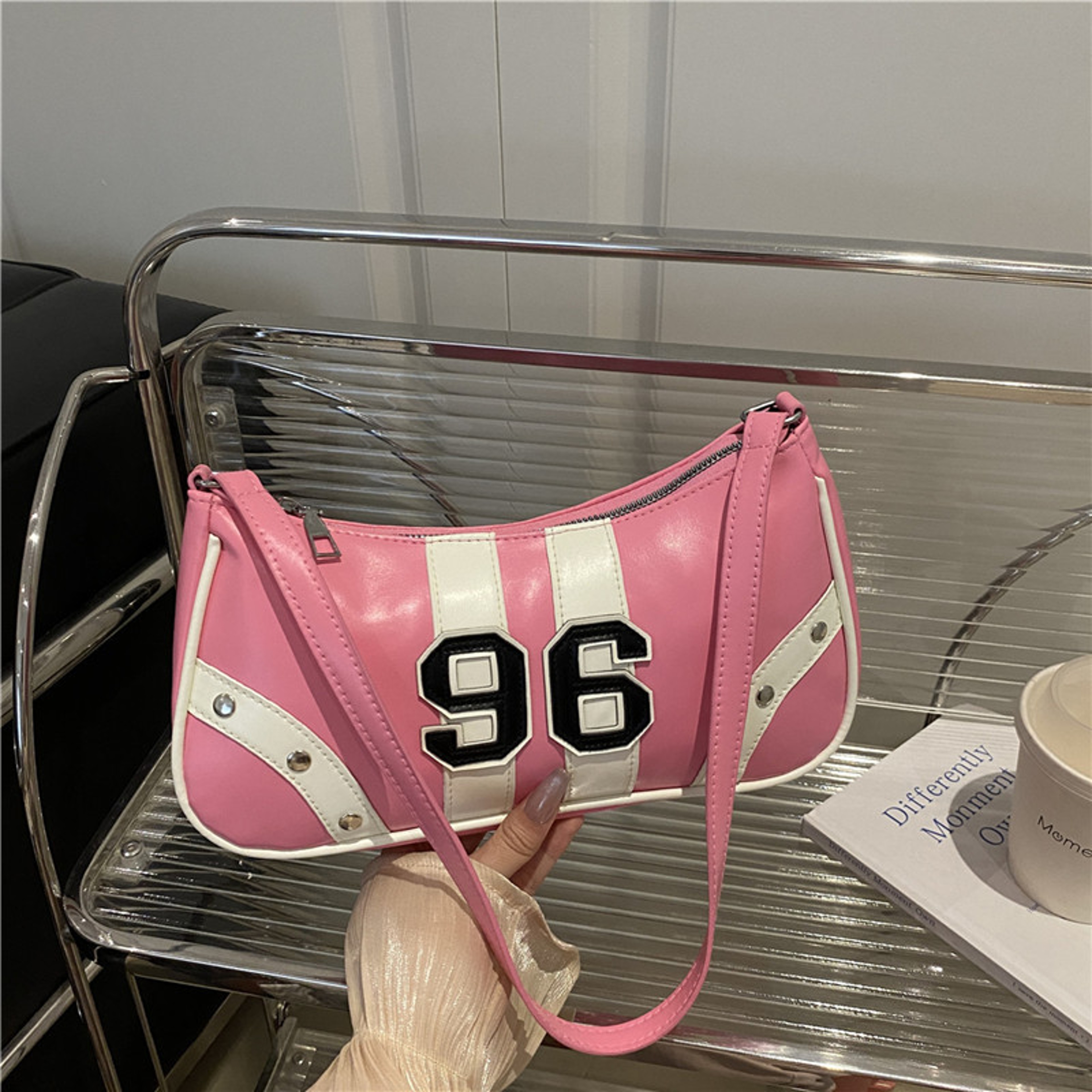 Retro Striped Shoulder Bag Studded Hobo Purse 4