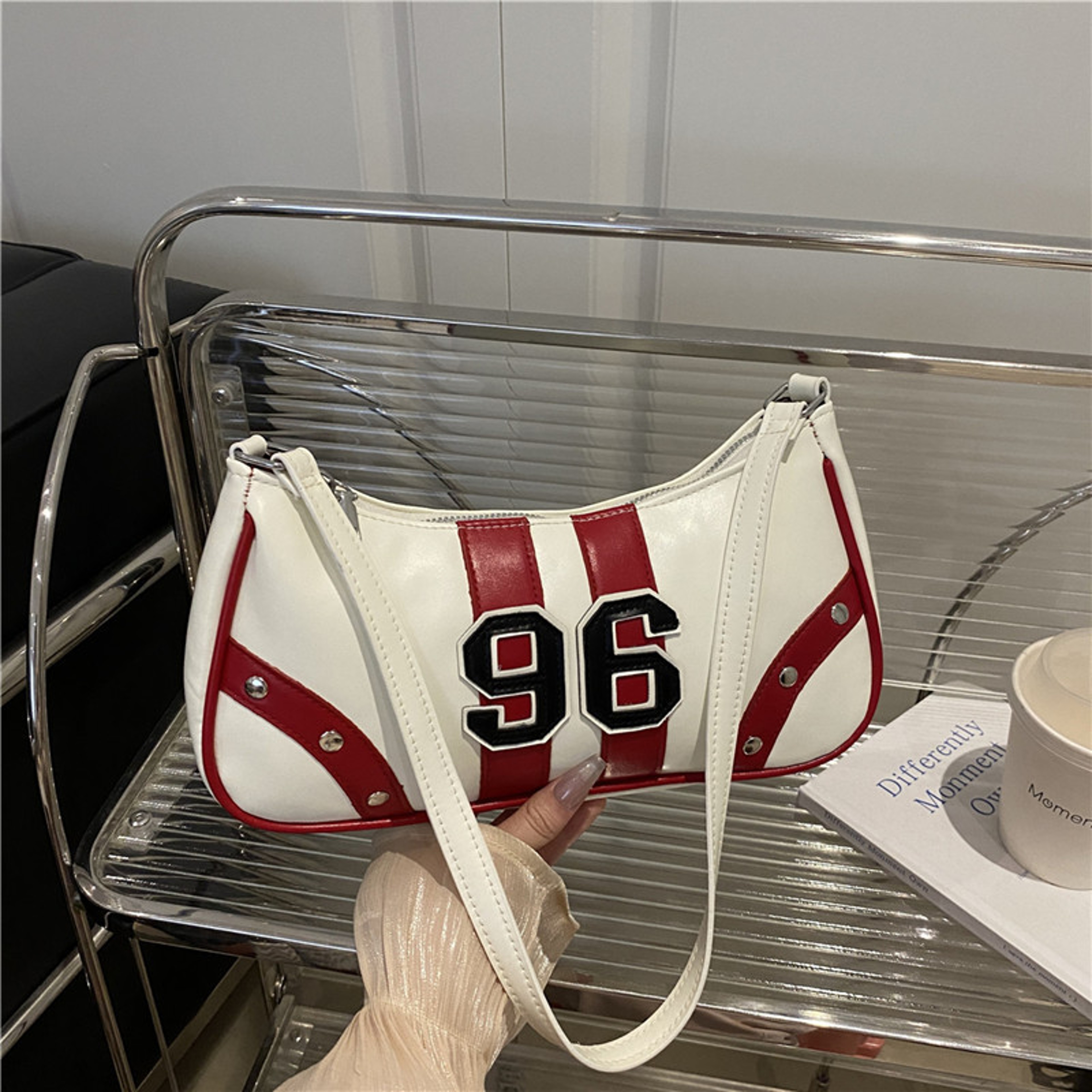 Retro Striped Shoulder Bag Studded Hobo Purse 5