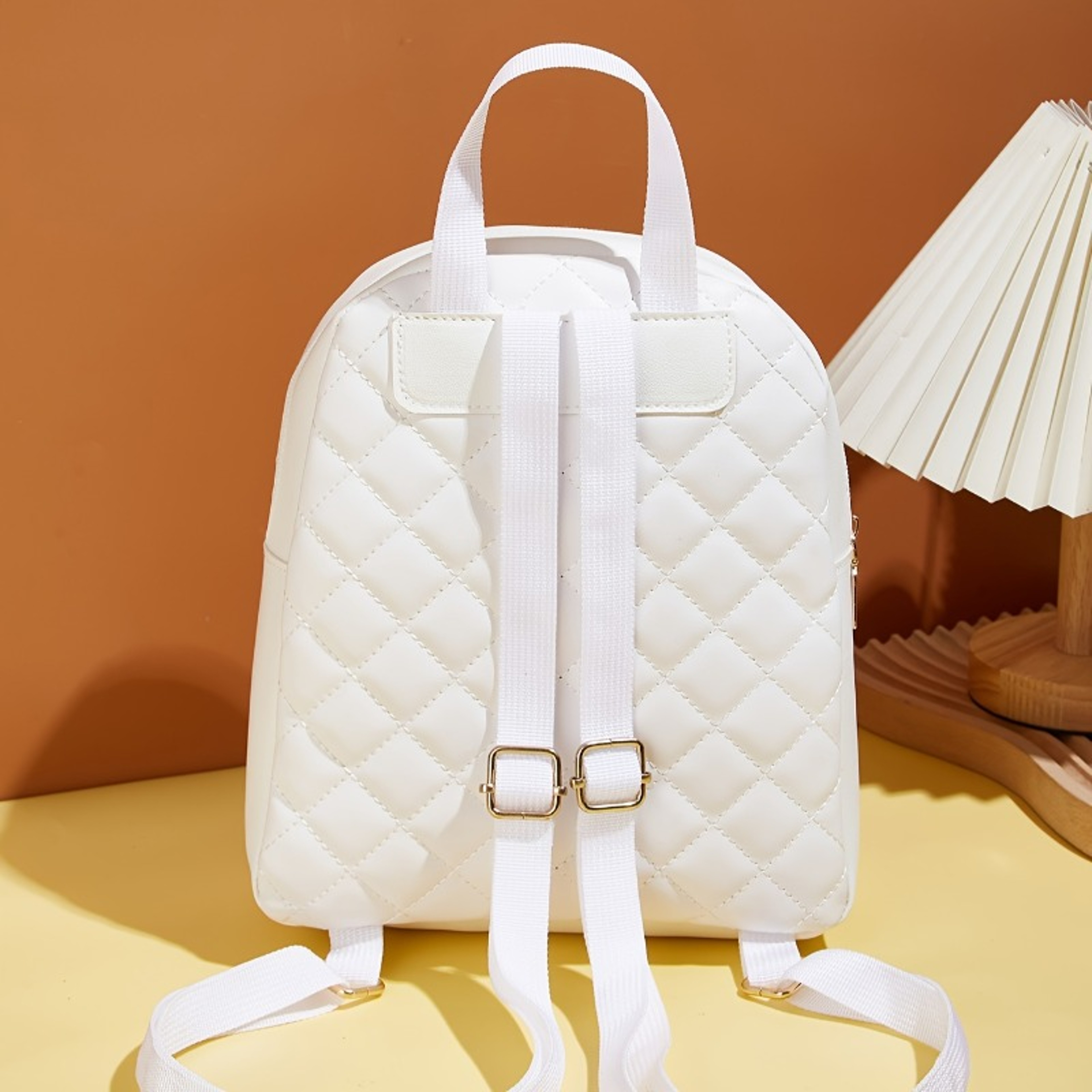 Chic White Quilted Womens Mini Backpack With Gold Hardware 2
