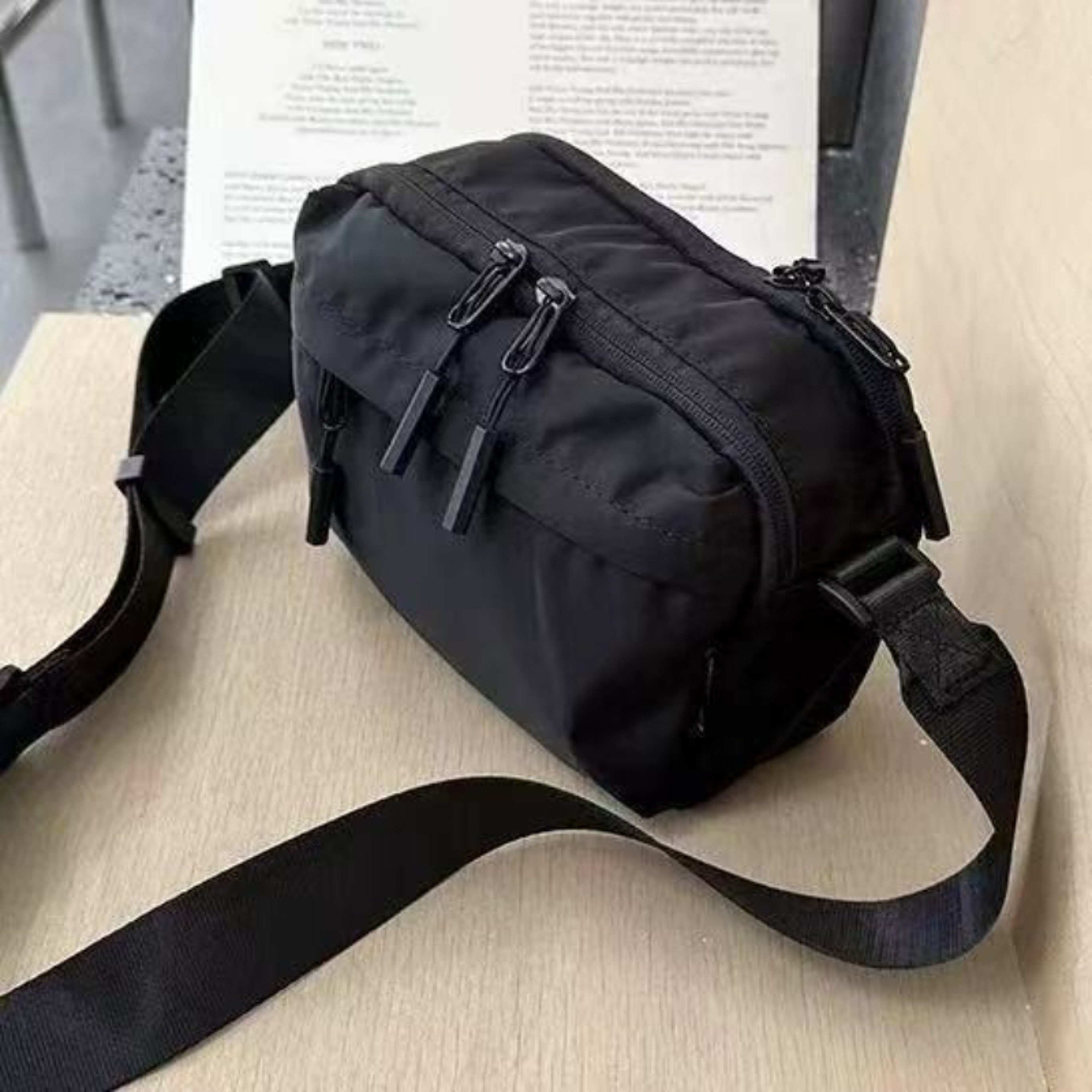Black Multi Pocket Nylon Crossbody Bag With Adjustable Strap 5