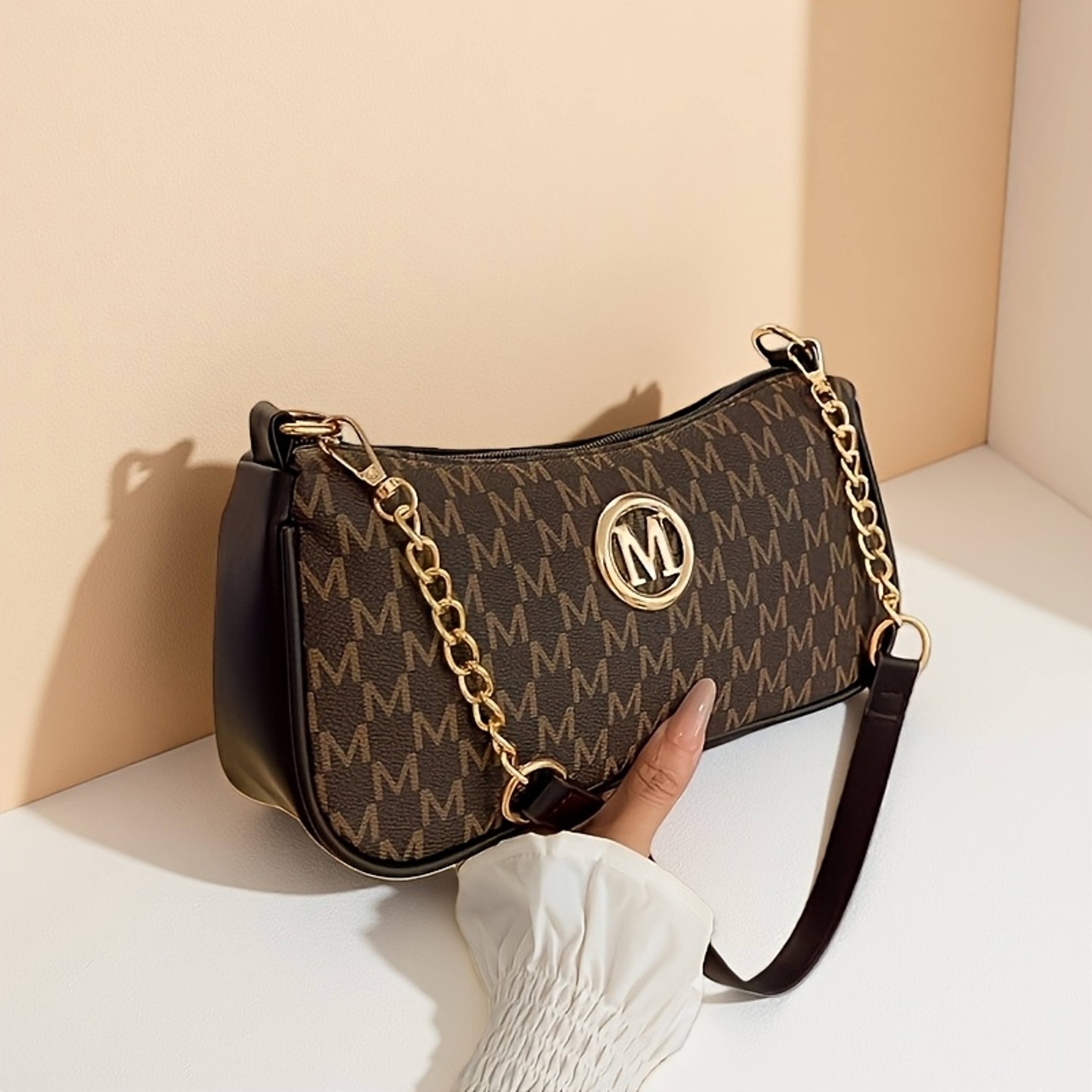 Monogram Mini Womens Shoulder Bag Elegant Underarm Purse With Gold Hardware 3