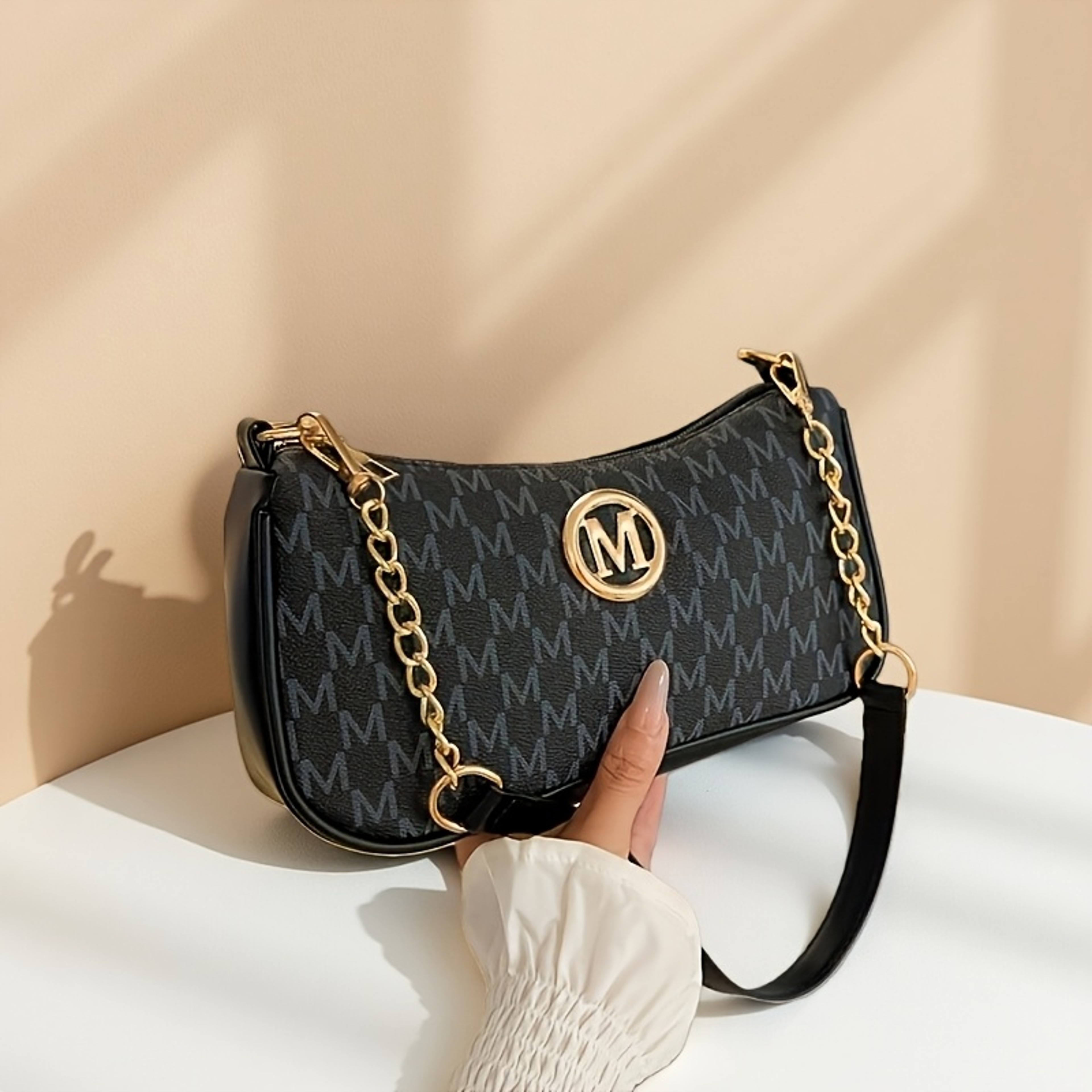 Monogram Mini Womens Shoulder Bag Elegant Underarm Purse With Gold Hardware 4