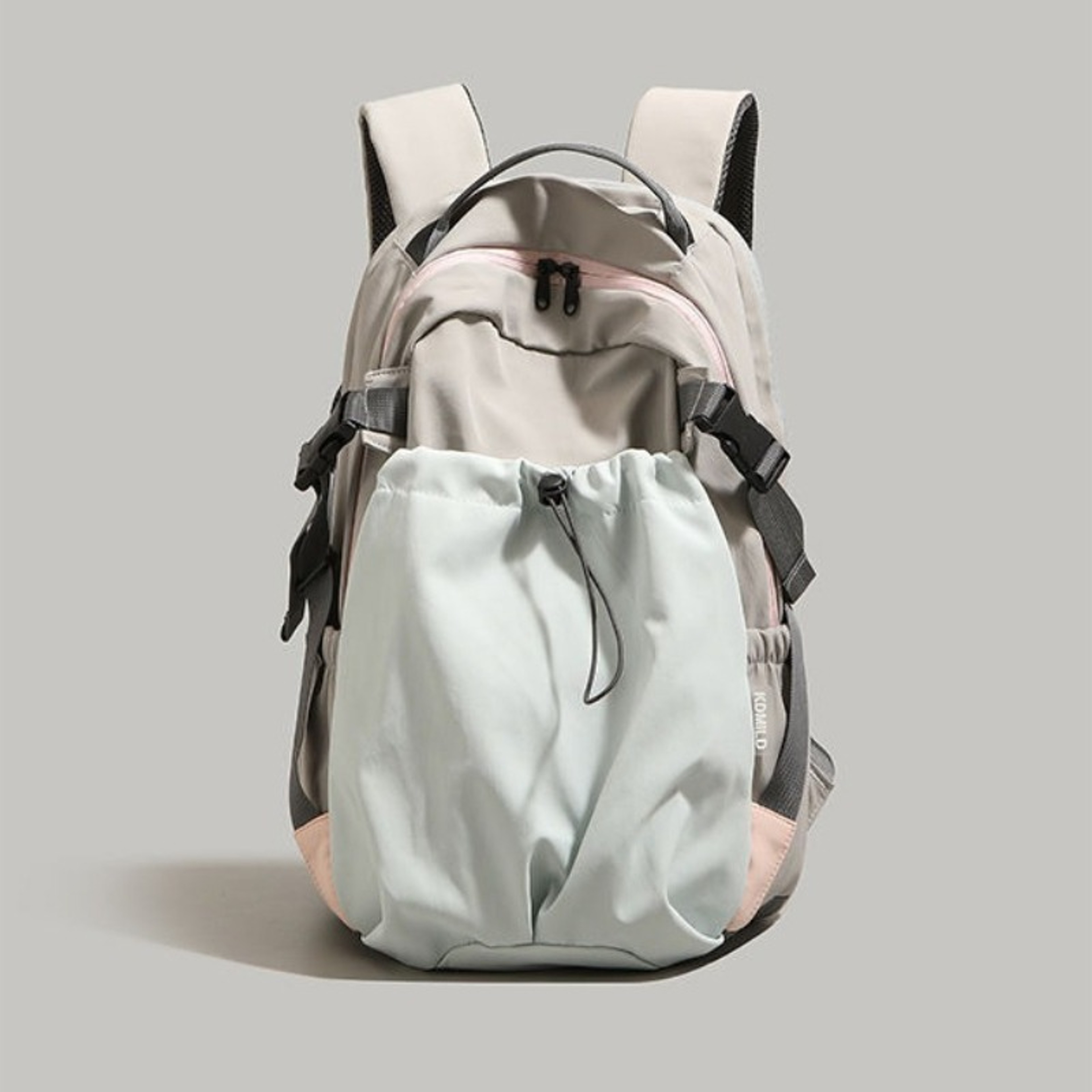 Large Capacity Nylon Backpack With Padded Straps And Drawstring Side Pocket 2