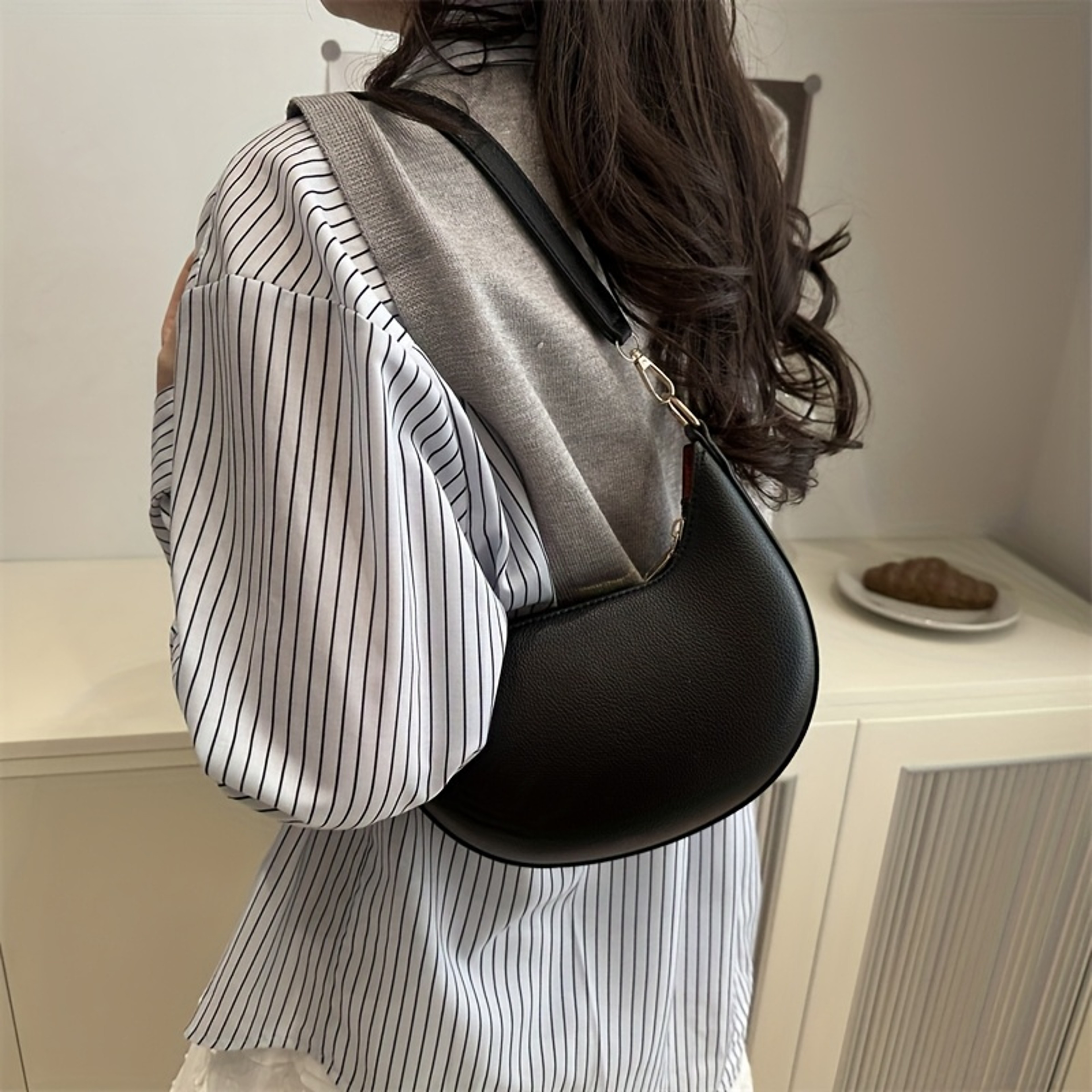 Womens Pebbled Leather Shoulder Bag With Detachable Strap Everyday Underarm Purse 1