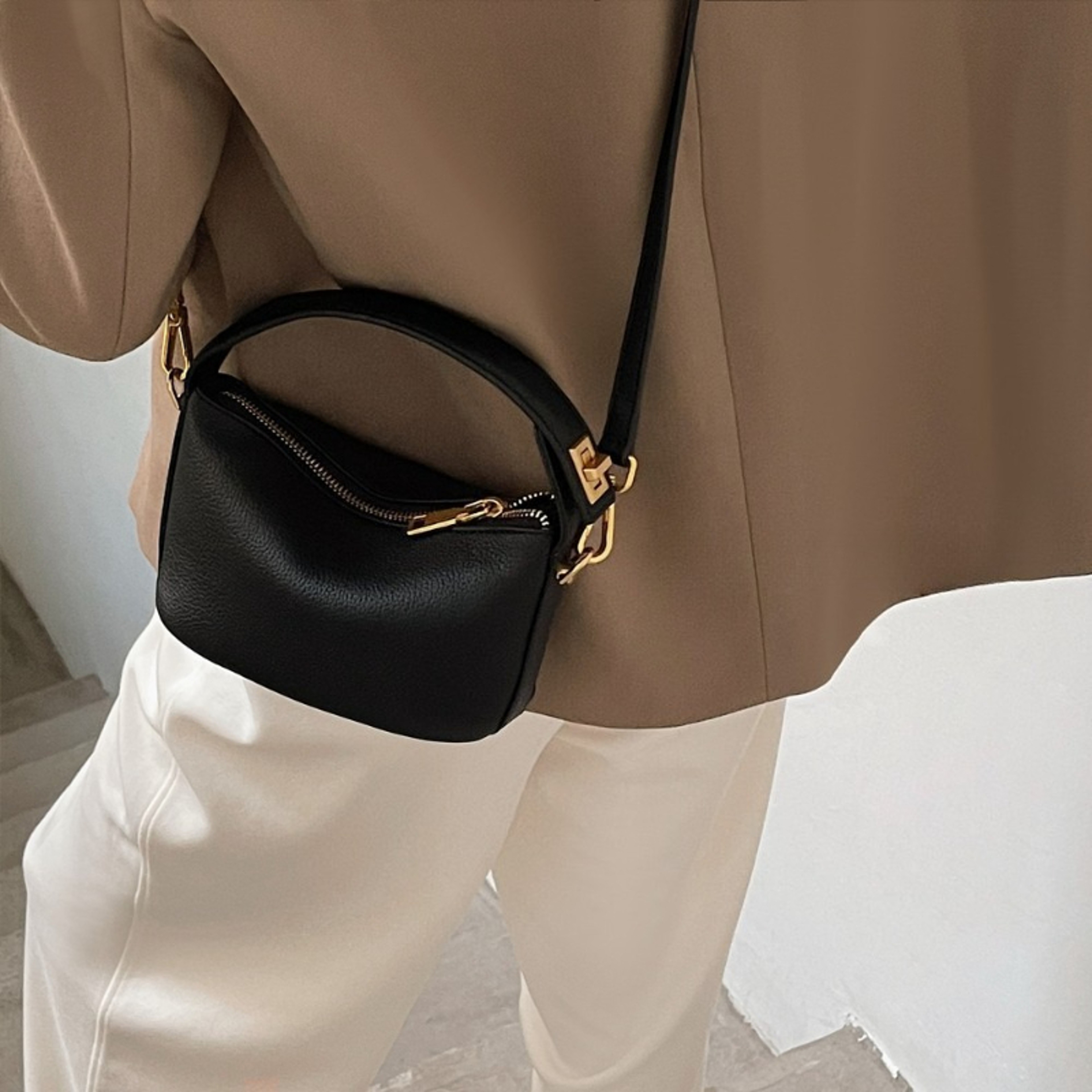 Soft Mini Crossbody Bag With Gold Hardware And Top Handle 3