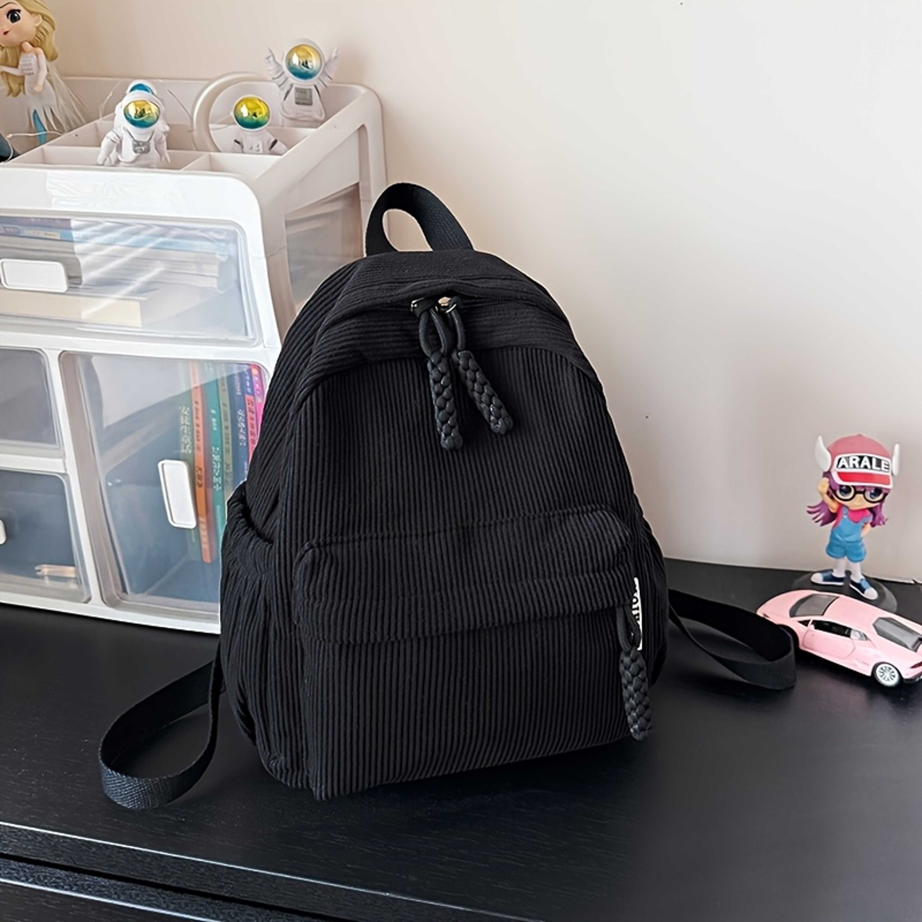 Corduroy Mini Backpack Lightweight Casual Daypack With Adjustable Straps 2
