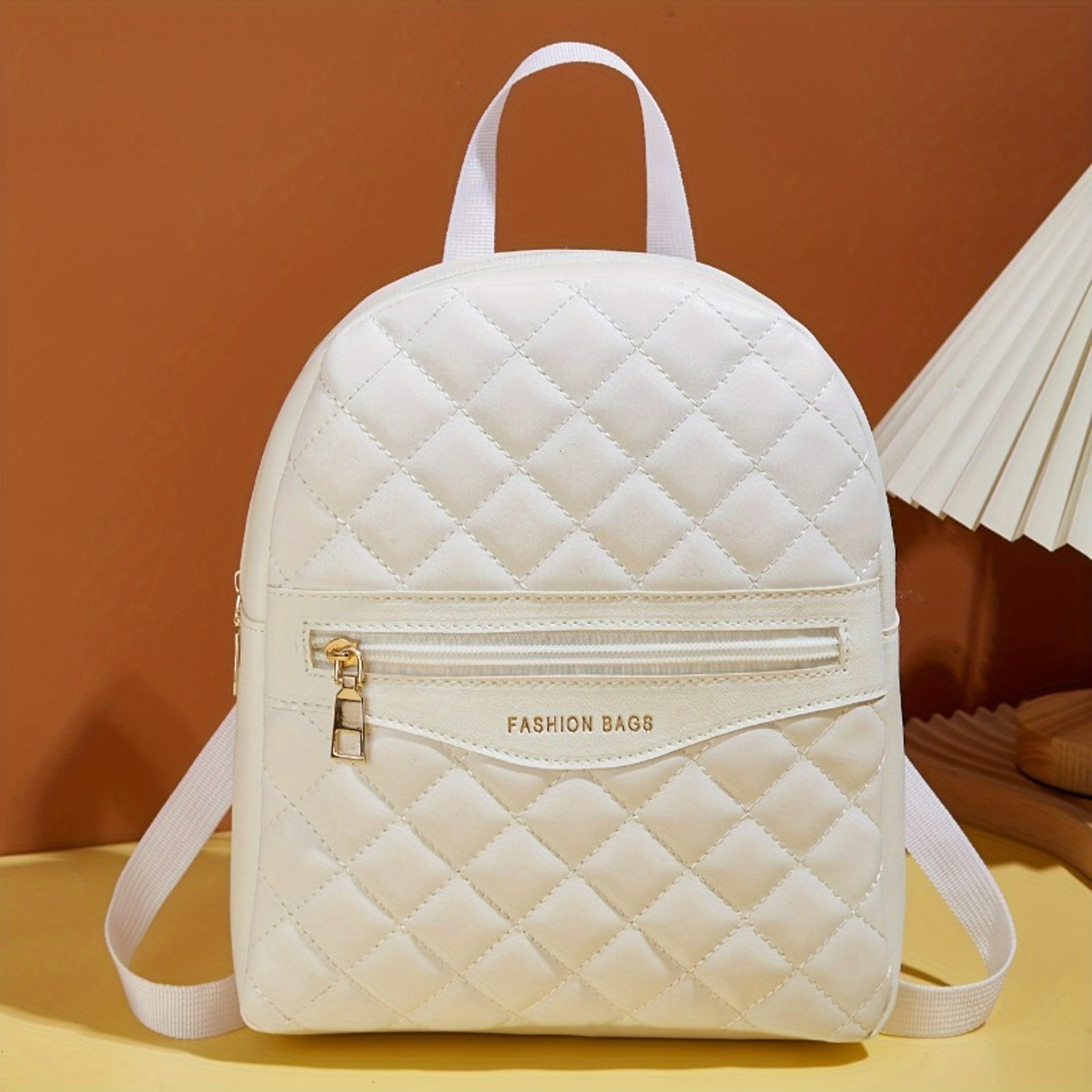White Quilted Womens Mini Backpack Stylish Small Backpack Purse 5