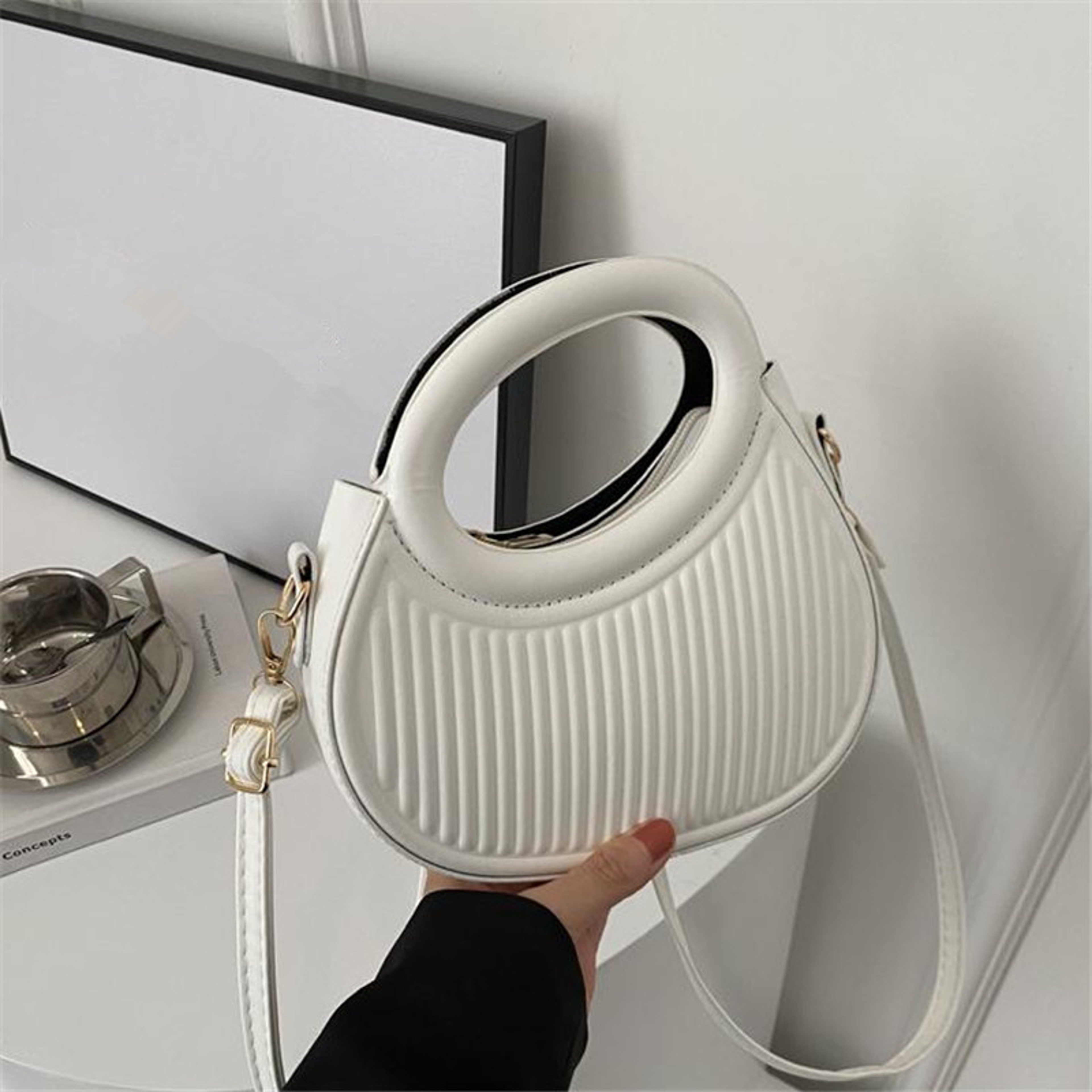 Chic Mini Half Moon Bag Adjustable Crossbody Purse With Top Handle 0