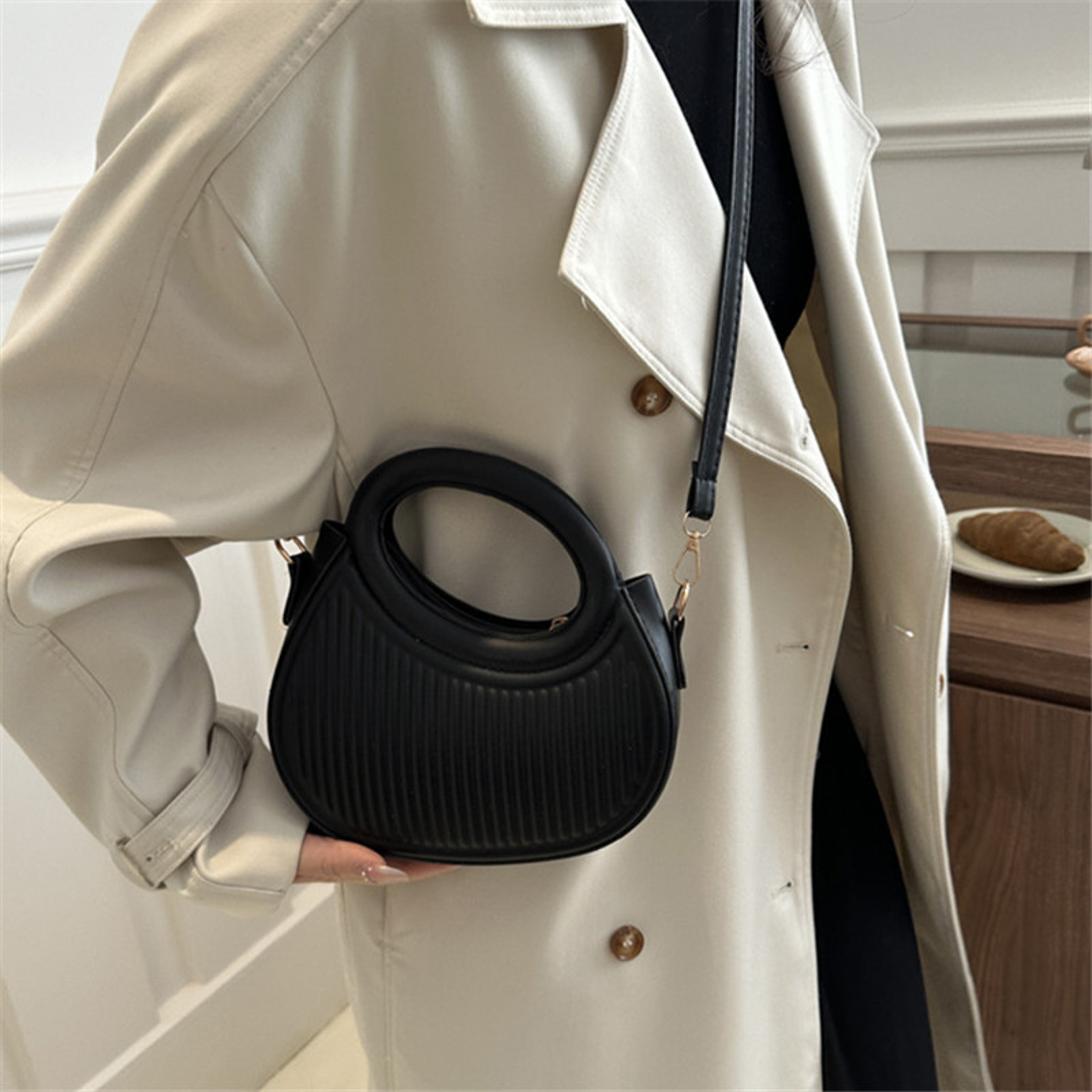 Chic Mini Half Moon Bag Adjustable Crossbody Purse With Top Handle 2