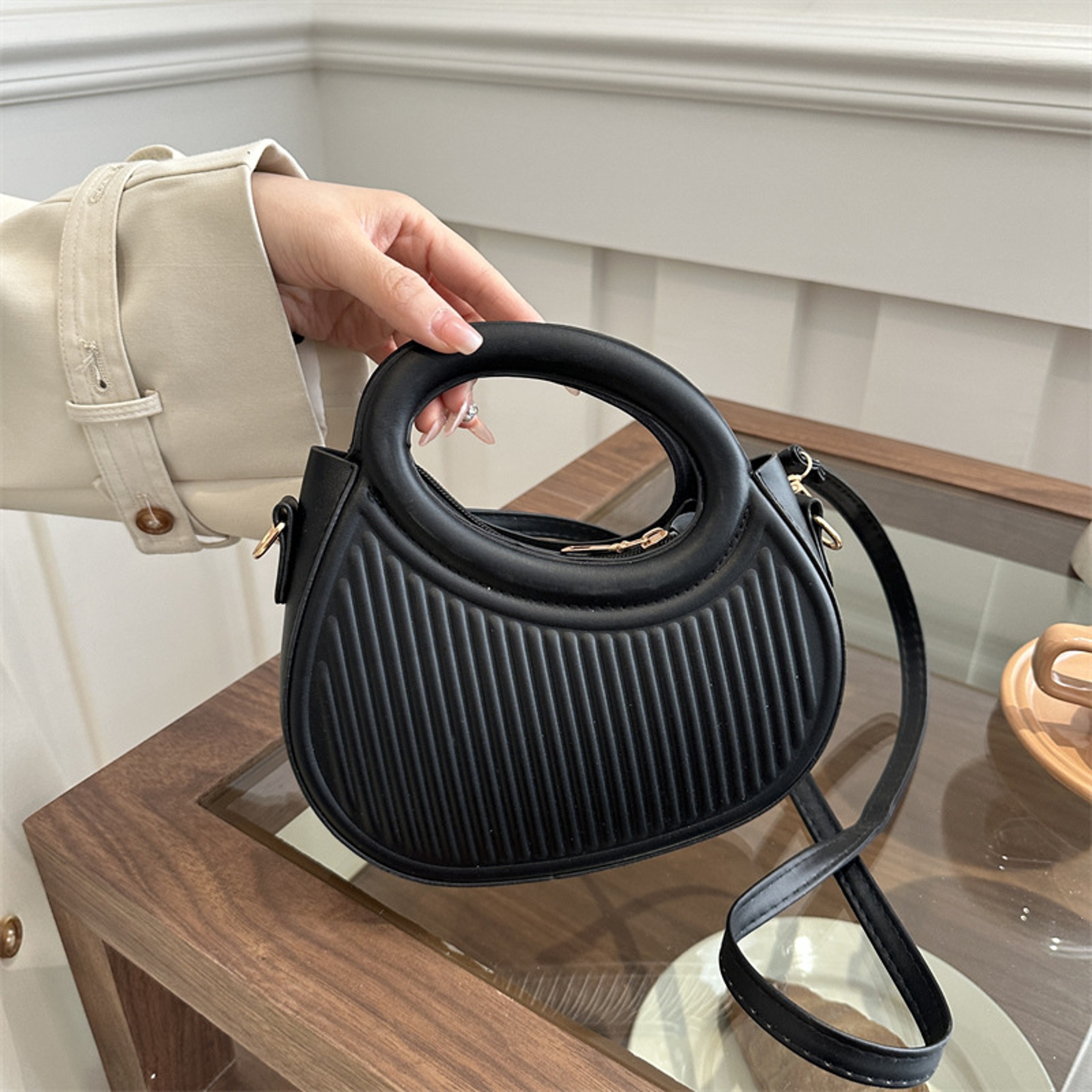Chic Mini Half Moon Bag Adjustable Crossbody Purse With Top Handle 6
