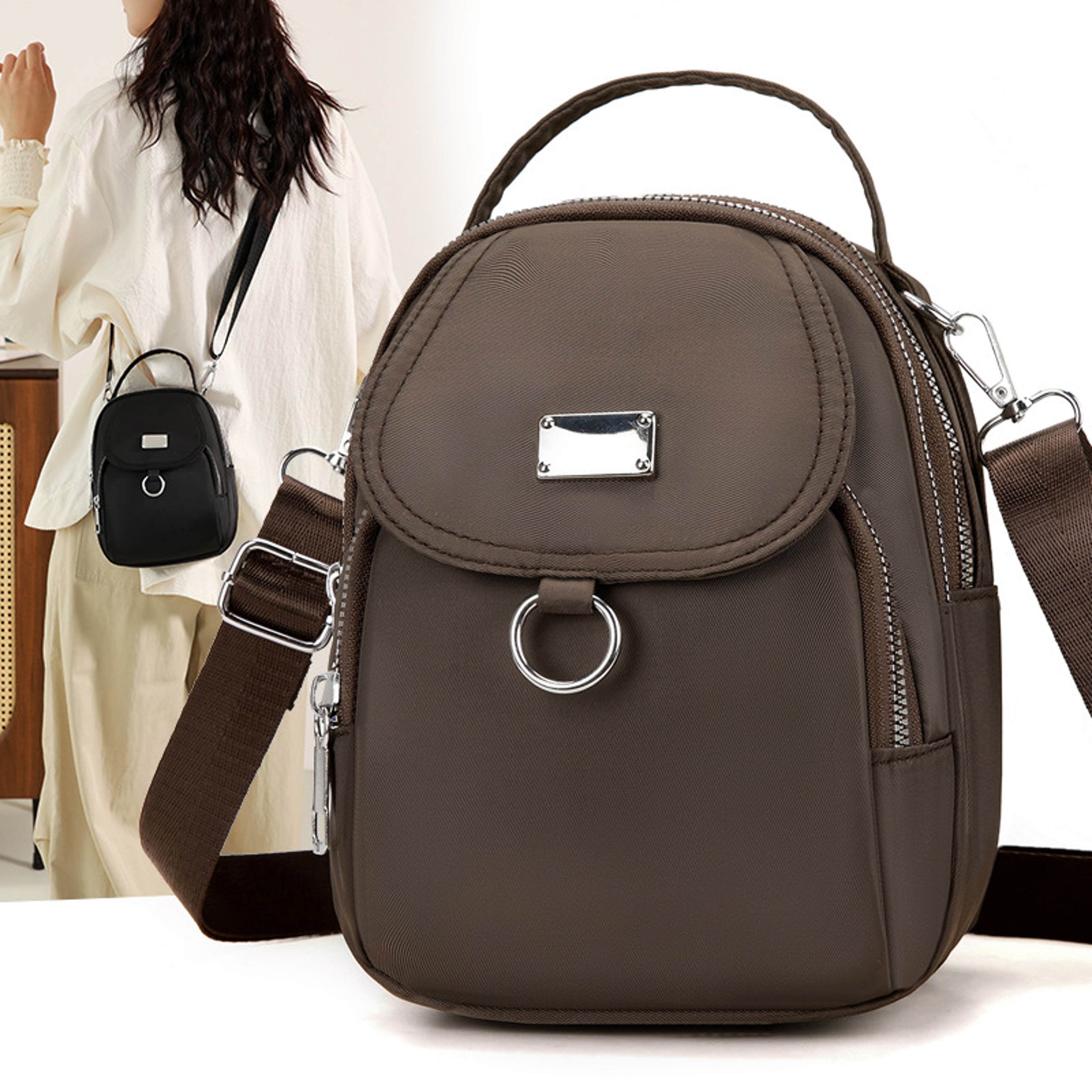 Chic Mini Nylon Crossbody Bag with Adjustable Strap and Multi Pocket Storage – view 3