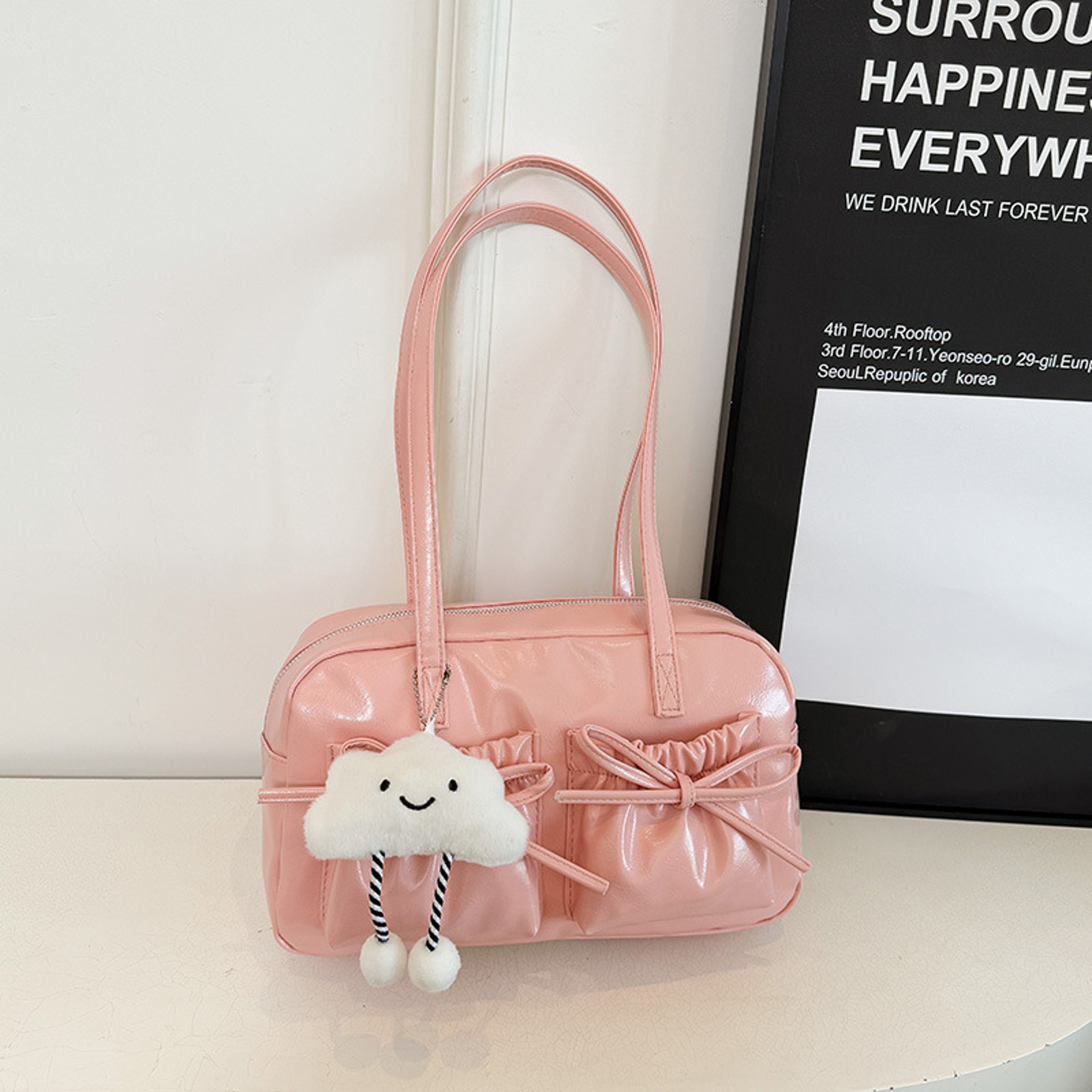 Cloud Charm Faux Leather Shoulder Bag with Bow Multi Pocket Design – view 13