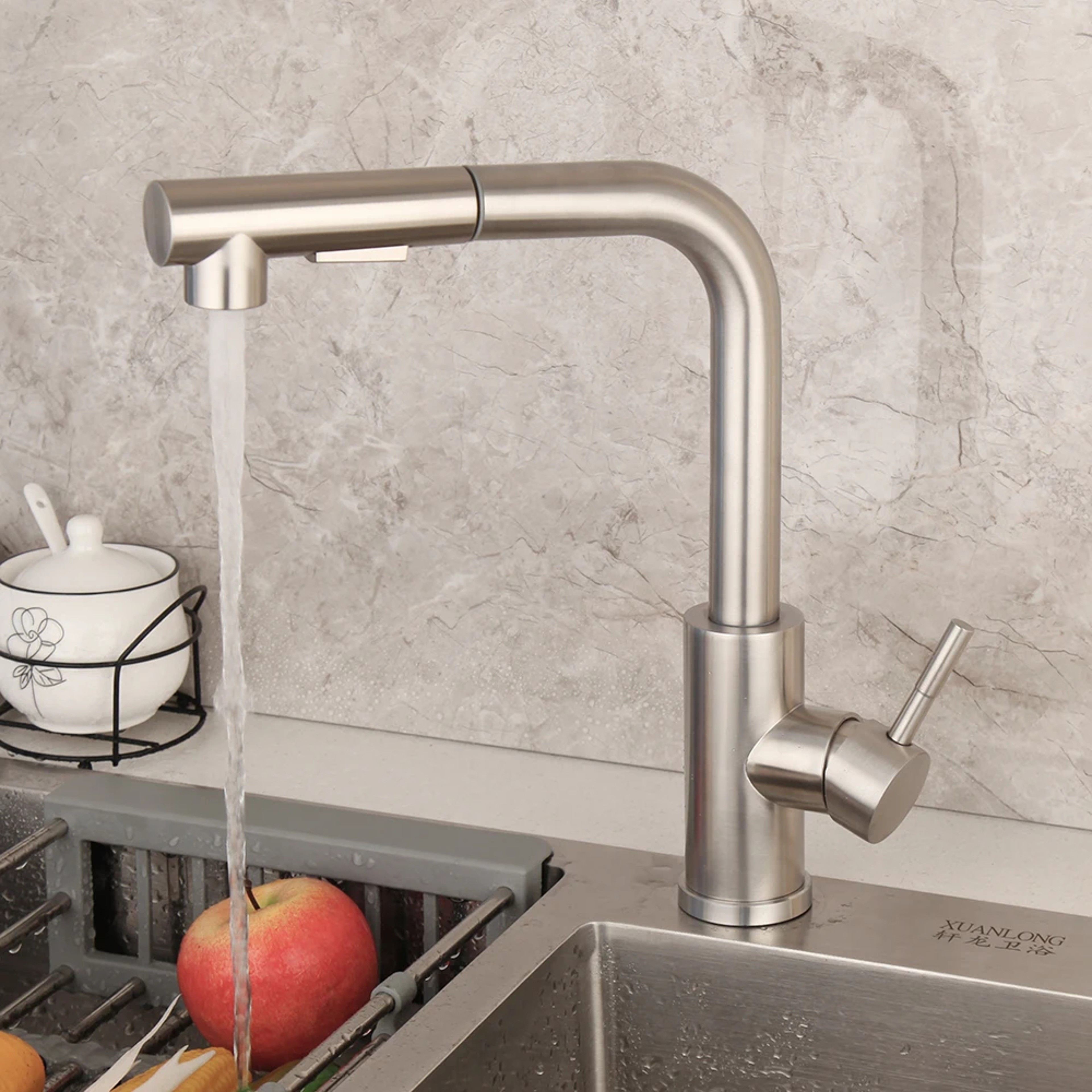 Black Pull Out Kitchen Faucet With Dual Mode Sprayer Stainless Steel Mixer Tap 9