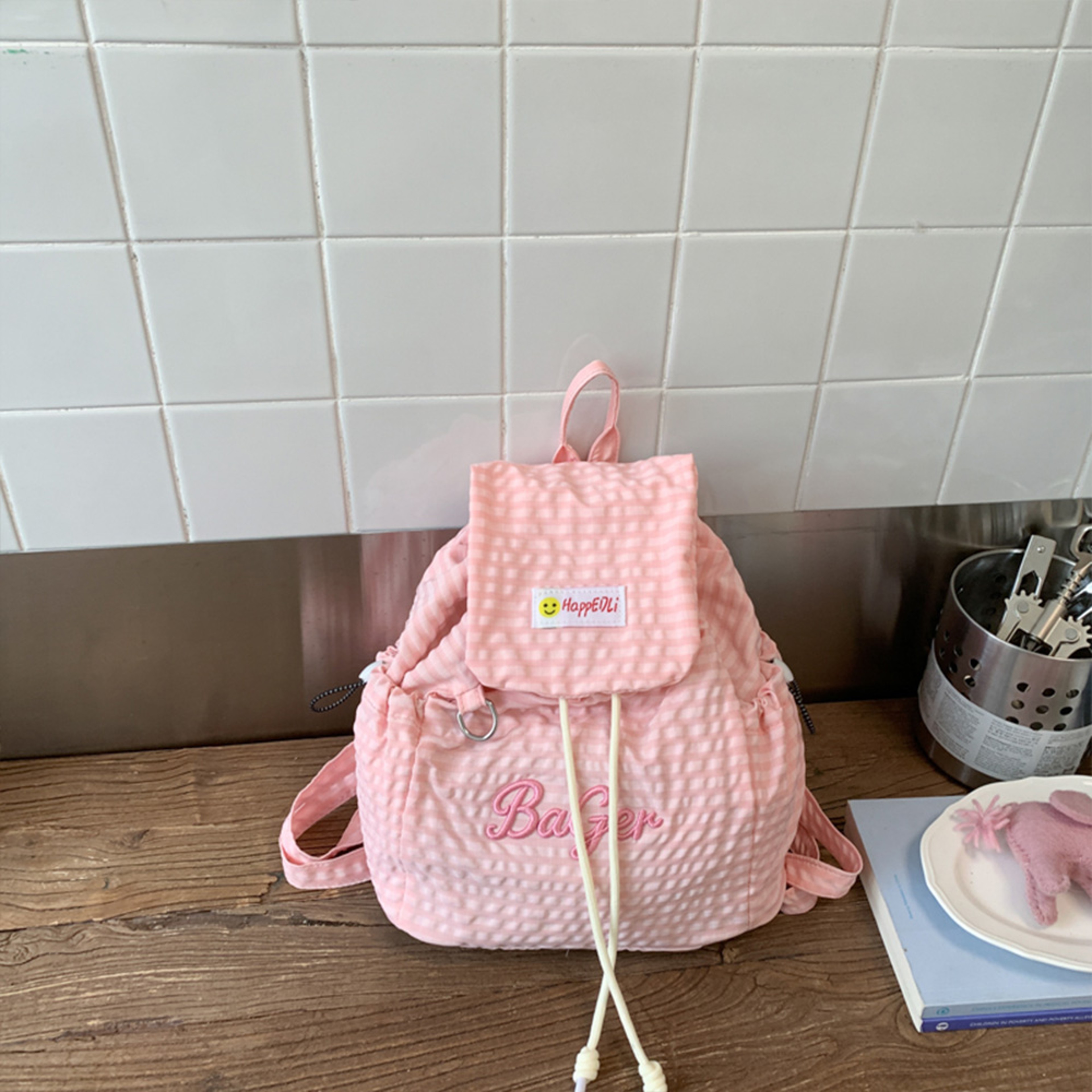 Plaid Drawstring Mini Backpack Lightweight Casual Daypack for Women – view 7