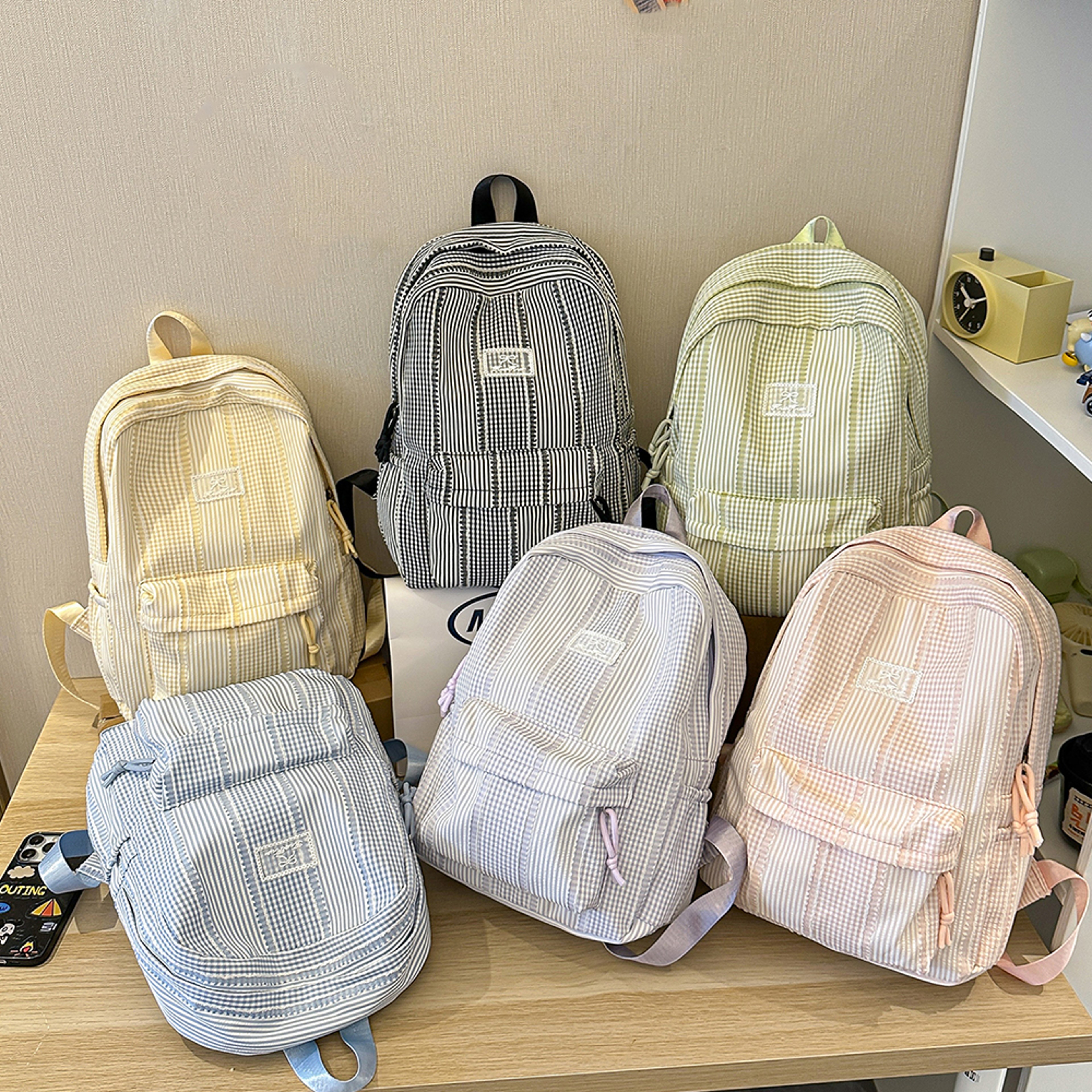 Pastel Plaid Backpack Soft Woven Cute School Backpack for Teen Girls – view 3