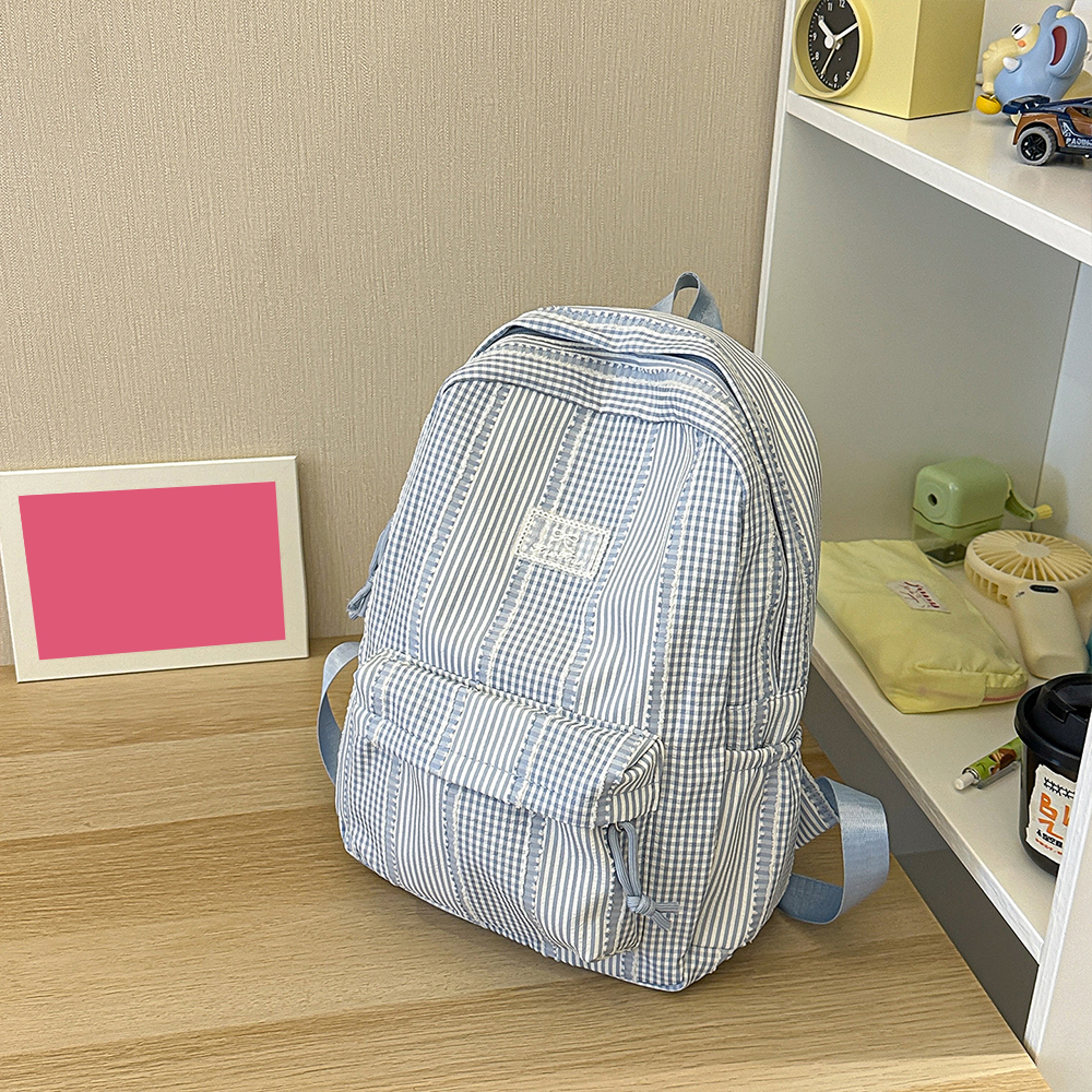 Pastel Plaid Backpack Soft Woven Cute School Backpack for Teen Girls – view 8