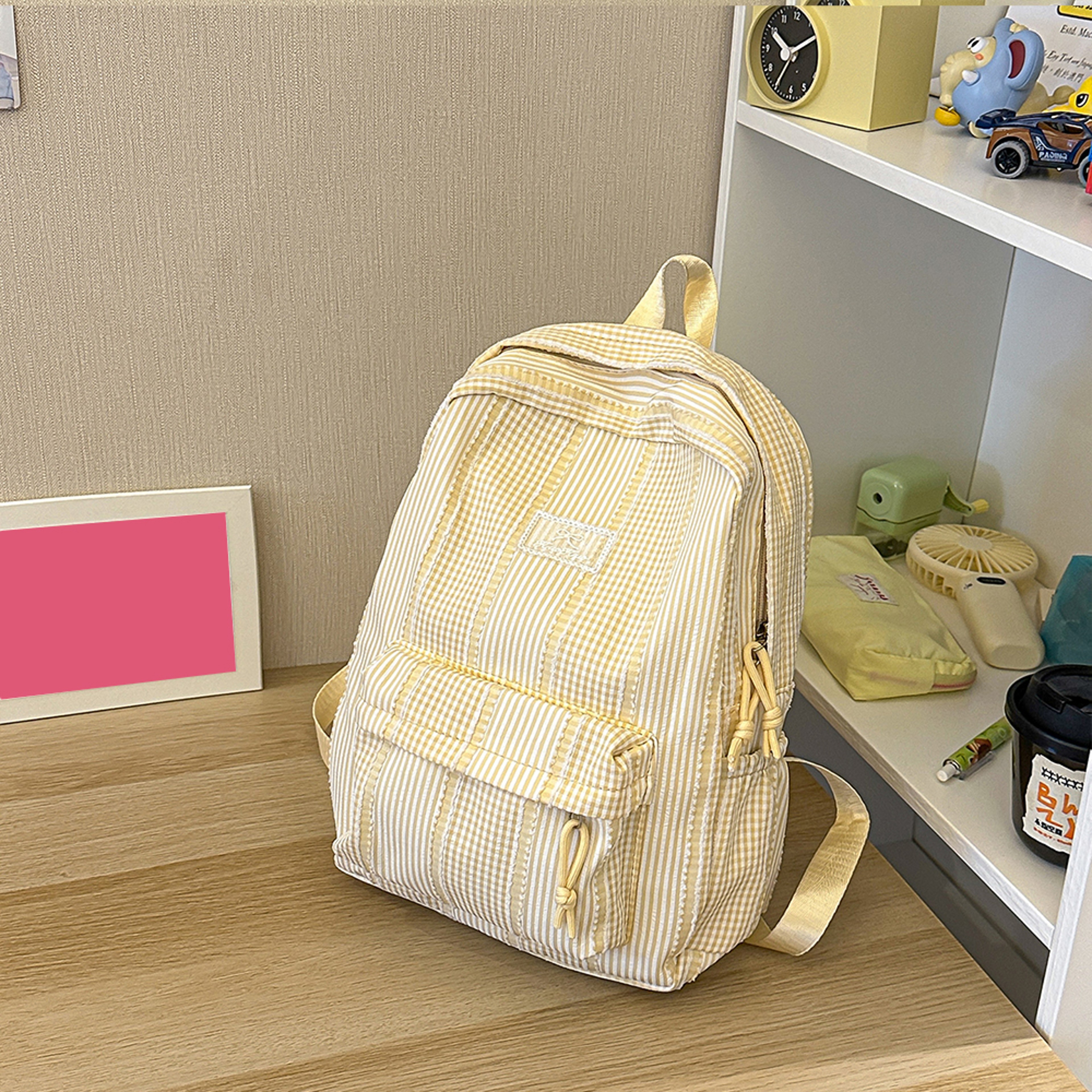 Pastel Plaid Backpack Soft Woven Cute School Backpack for Teen Girls – view 10