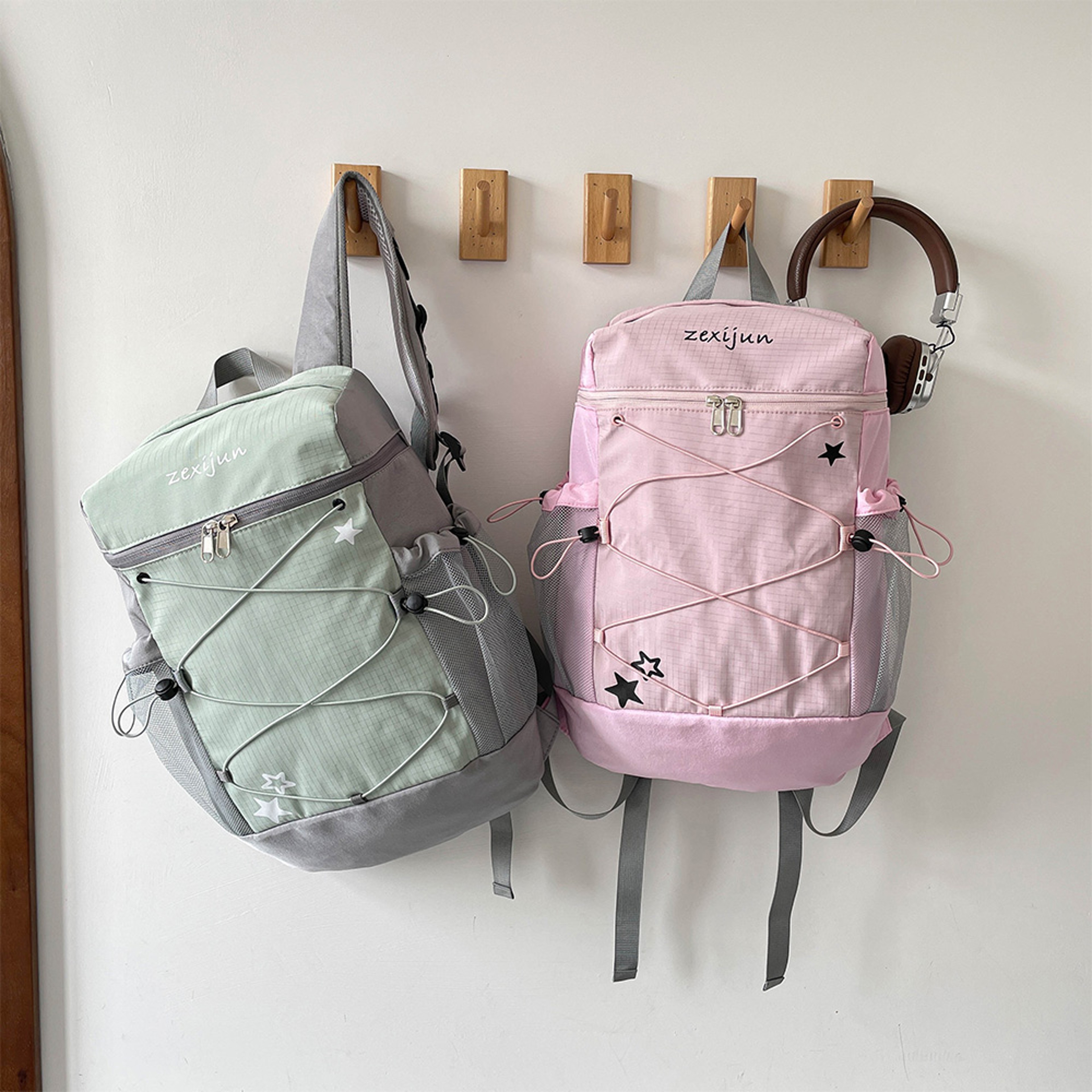Star Print Nylon Backpack Multi Pocket School Backpack and Travel Daypack – view 1