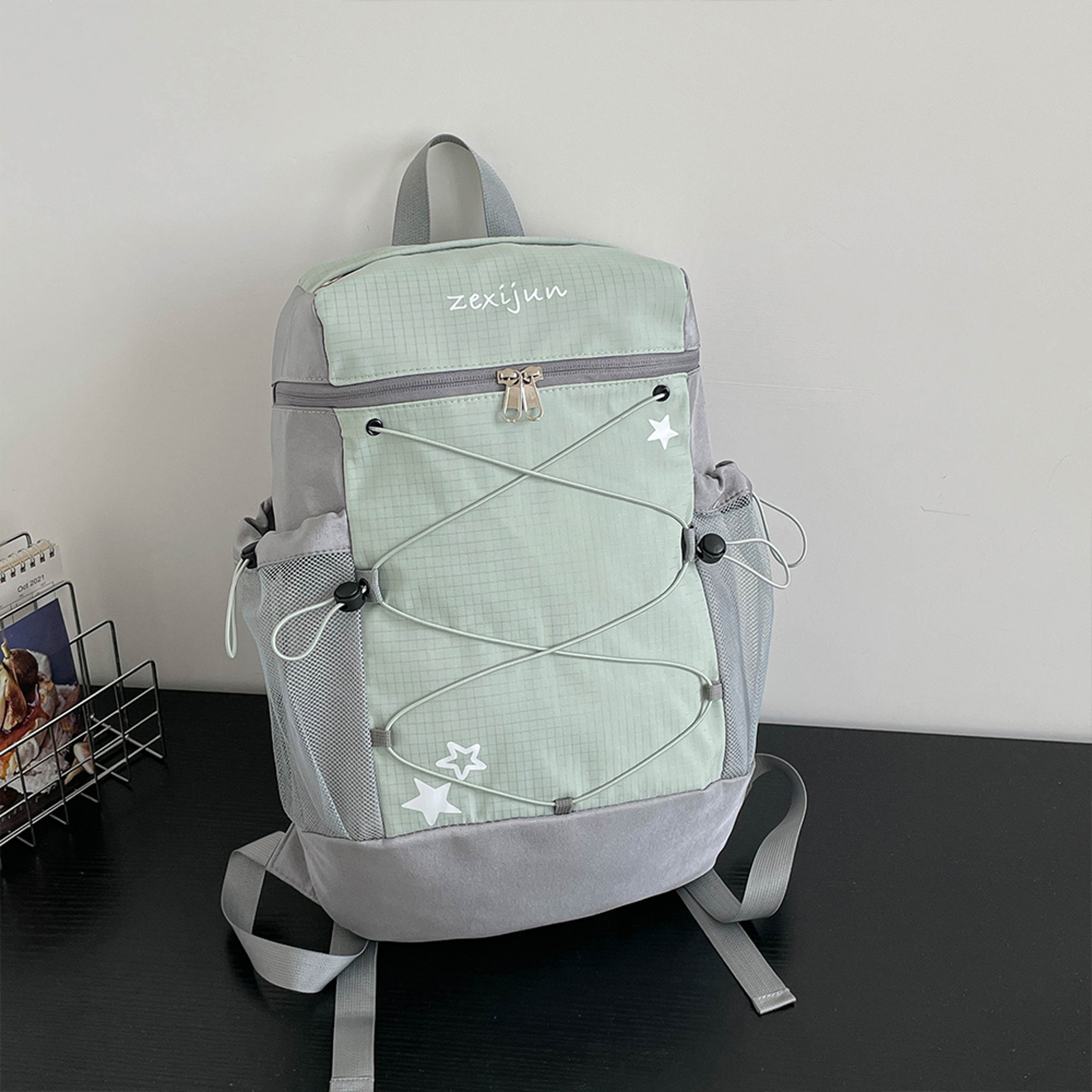 Star Print Nylon Backpack Multi Pocket School Backpack and Travel Daypack – view 7