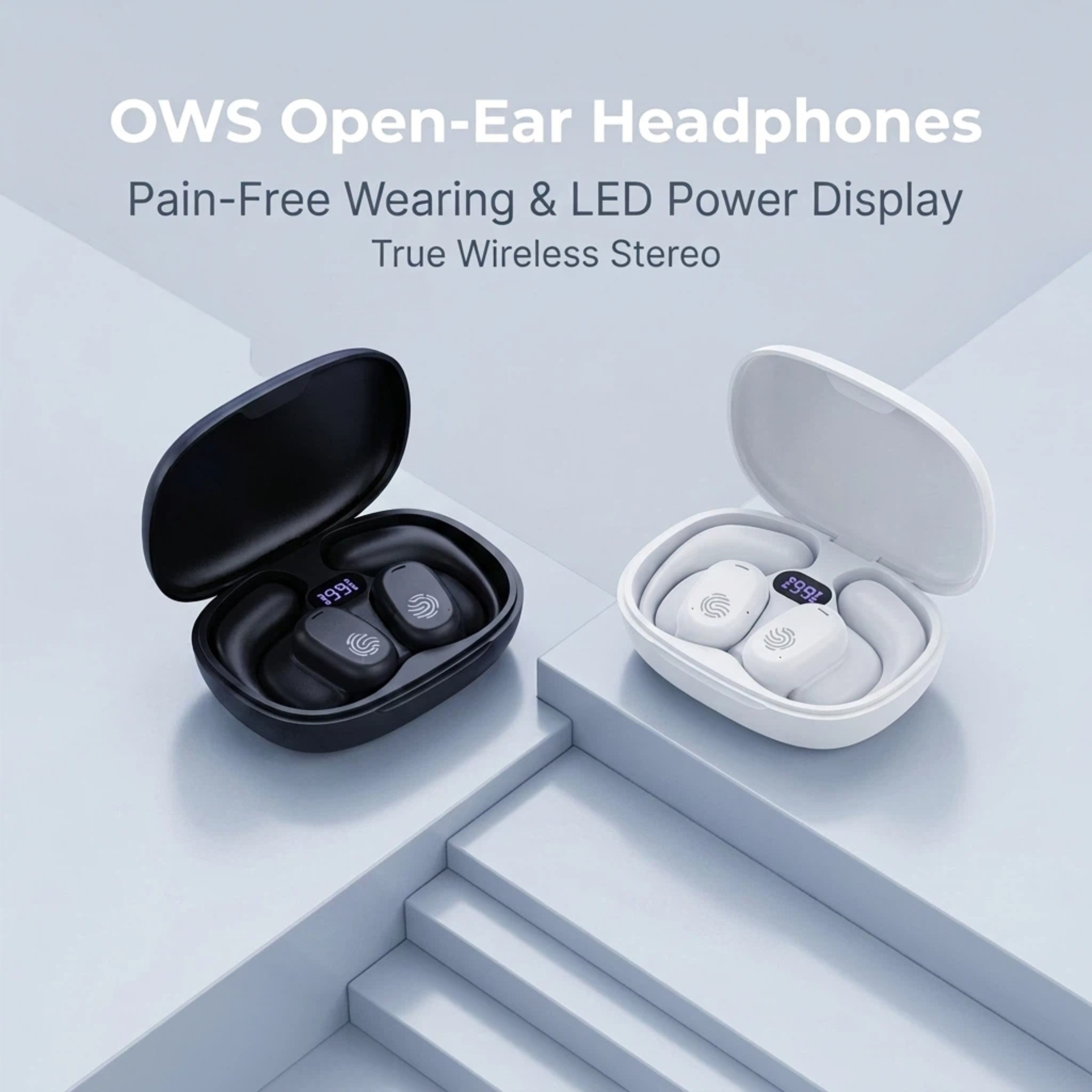 Open Ear Bluetooth Wireless Earbuds with Digital Charging Case – view 1