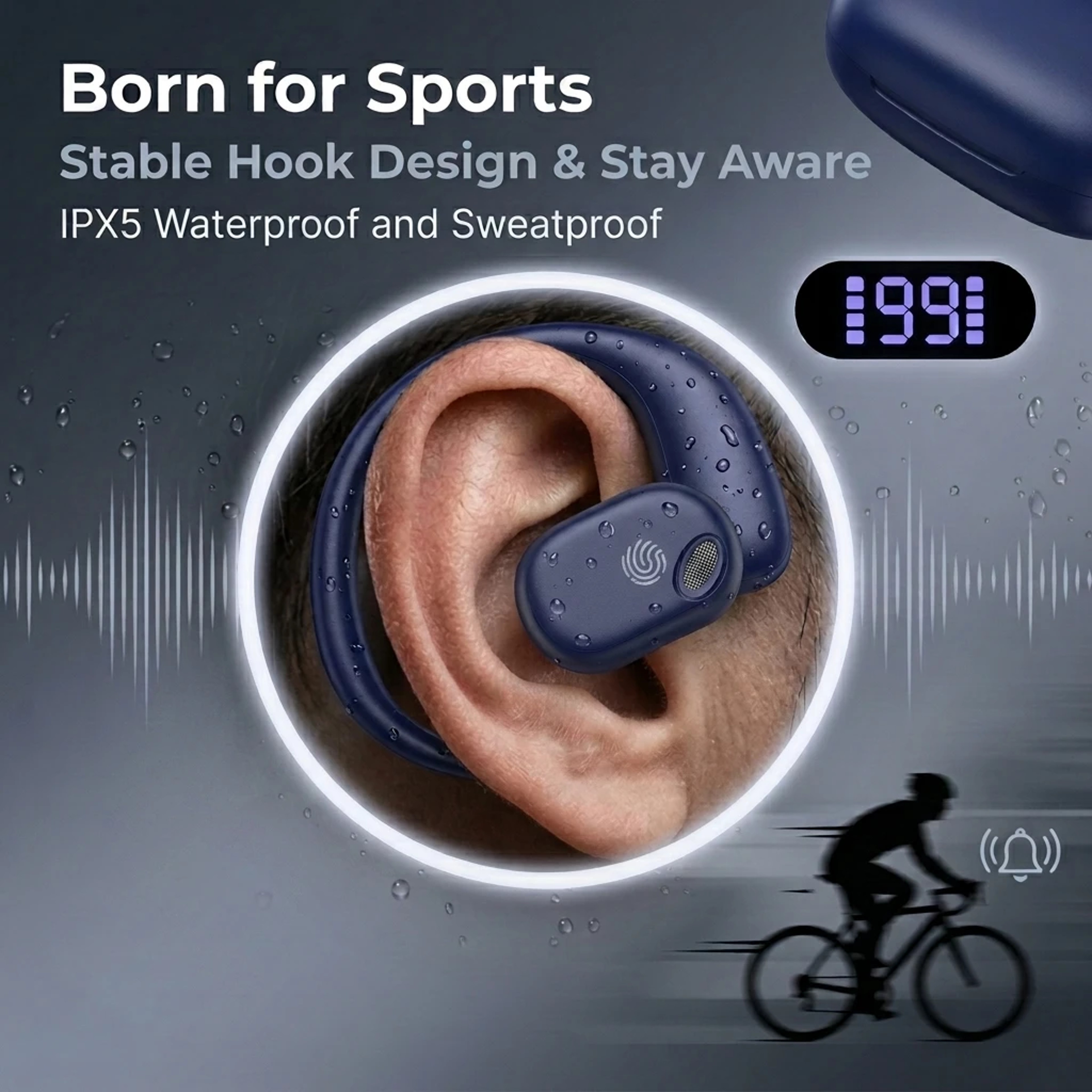 Open Ear Bluetooth Wireless Earbuds with Digital Charging Case – view 3