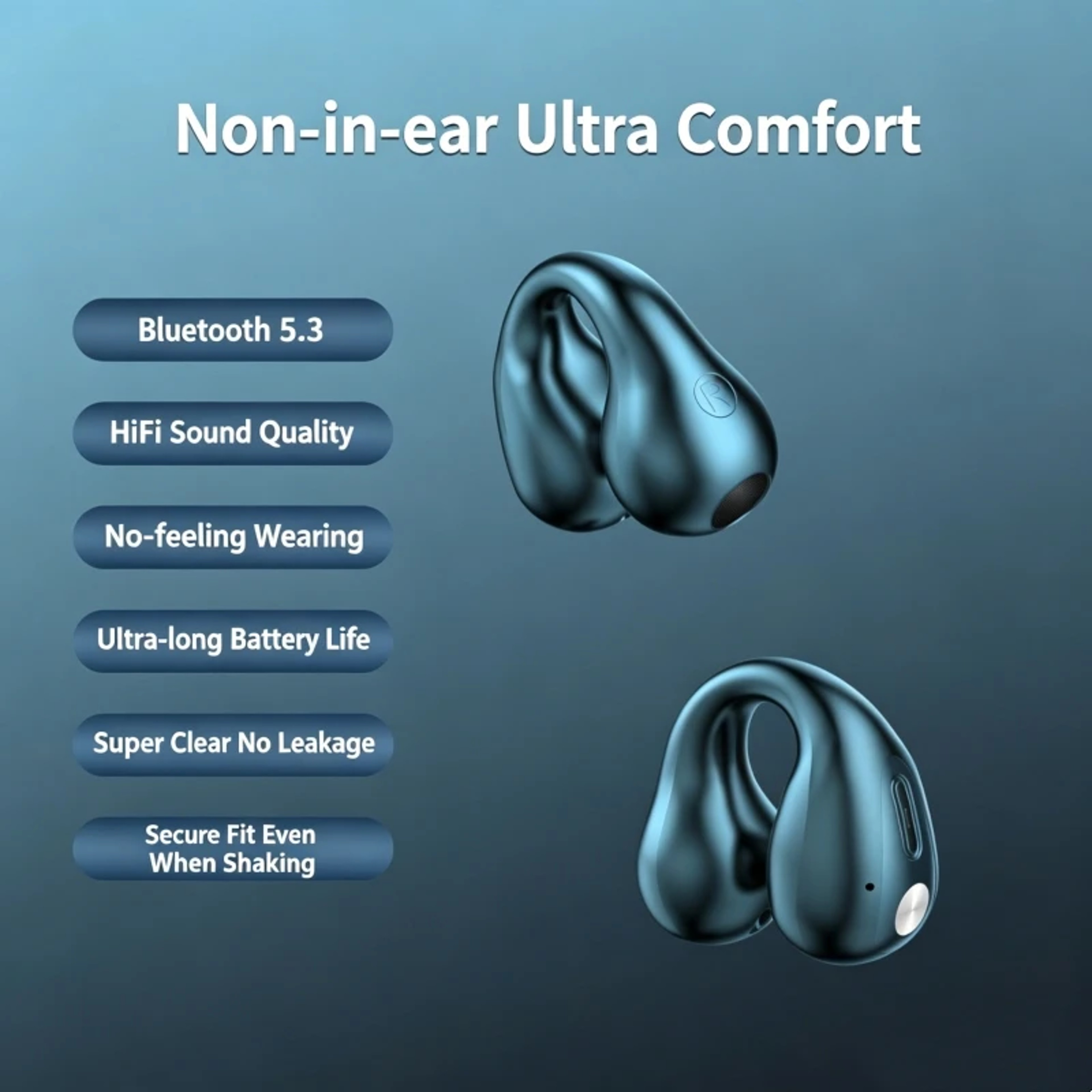 Clip On Wireless Bluetooth Earbuds With LED Power Display And Mic 3