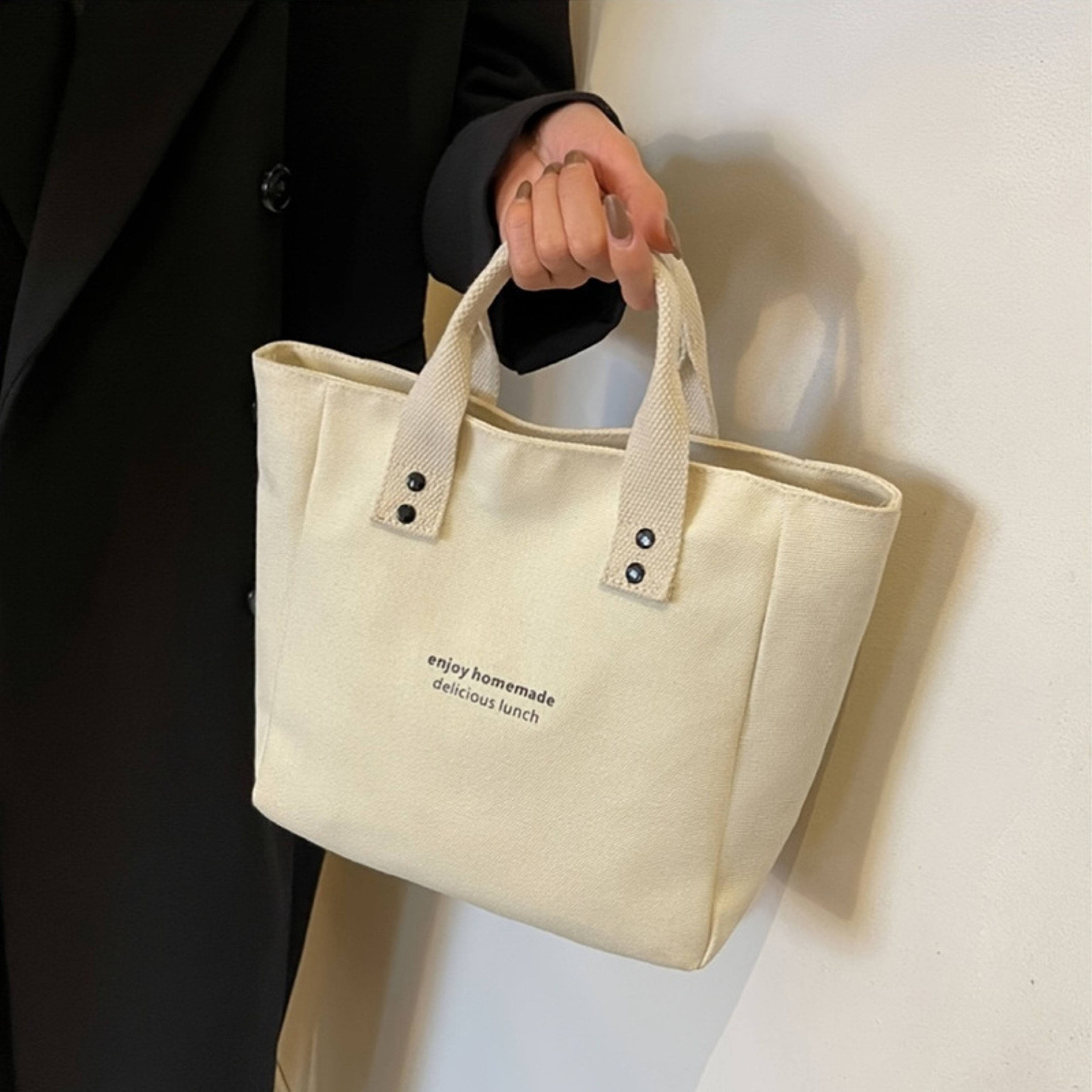 Classic Canvas Tote Bag Durable Solid Color Shoulder Bag For Work And Everyday Use 2