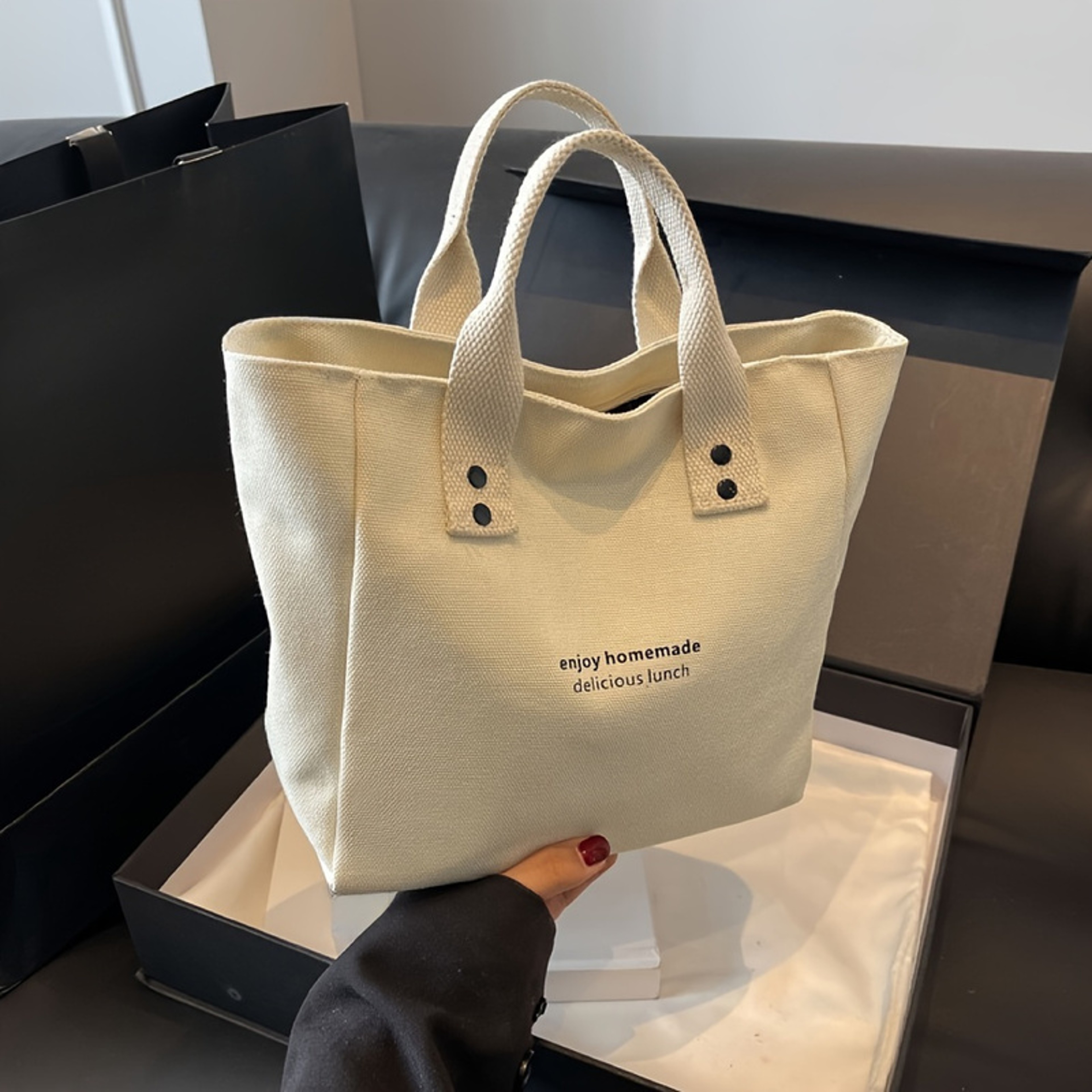 Classic Canvas Tote Bag Durable Solid Color Shoulder Bag For Work And Everyday Use 3