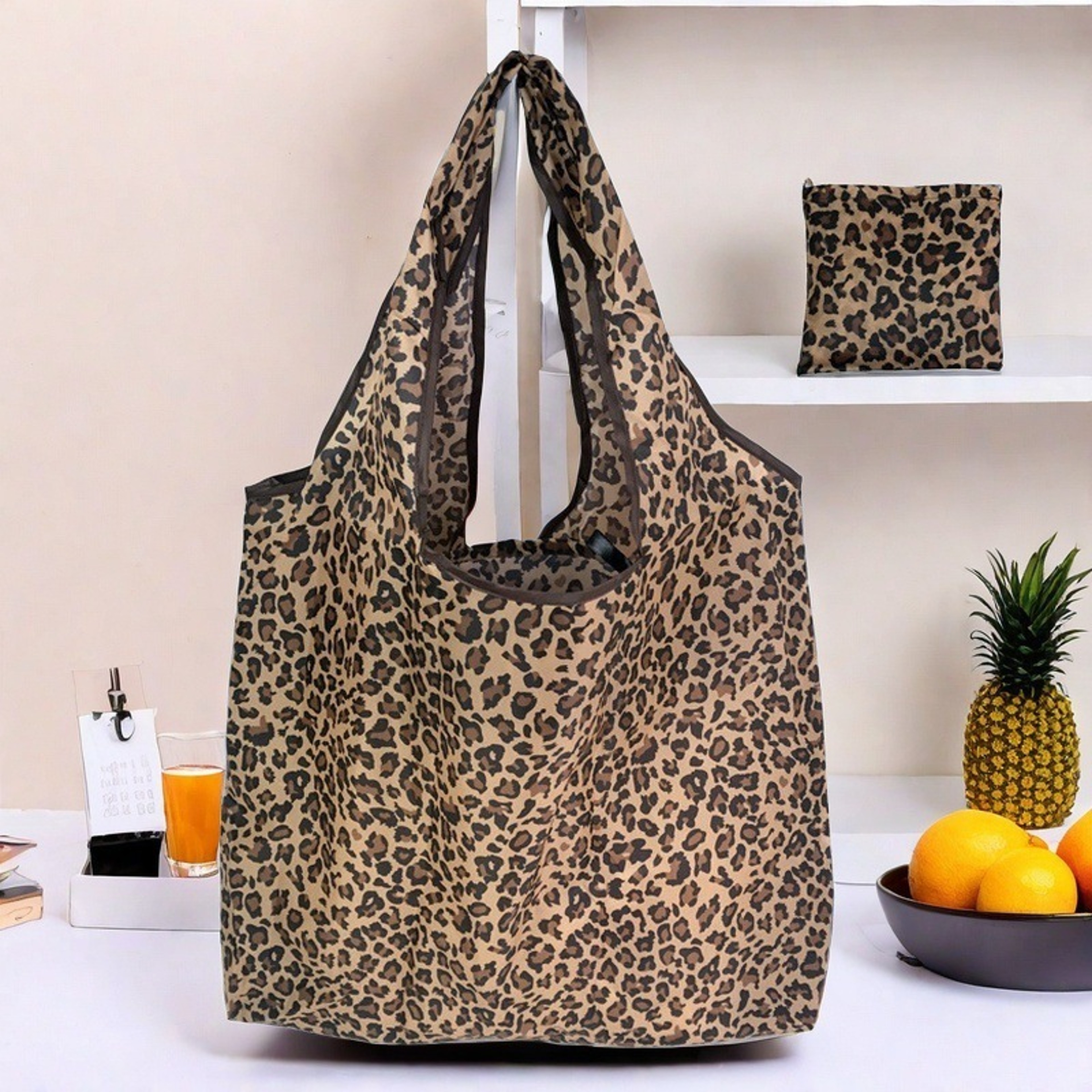 Large Capacity Leopard Print Foldable Tote Bag For Women Daily Shopping And Travel 4