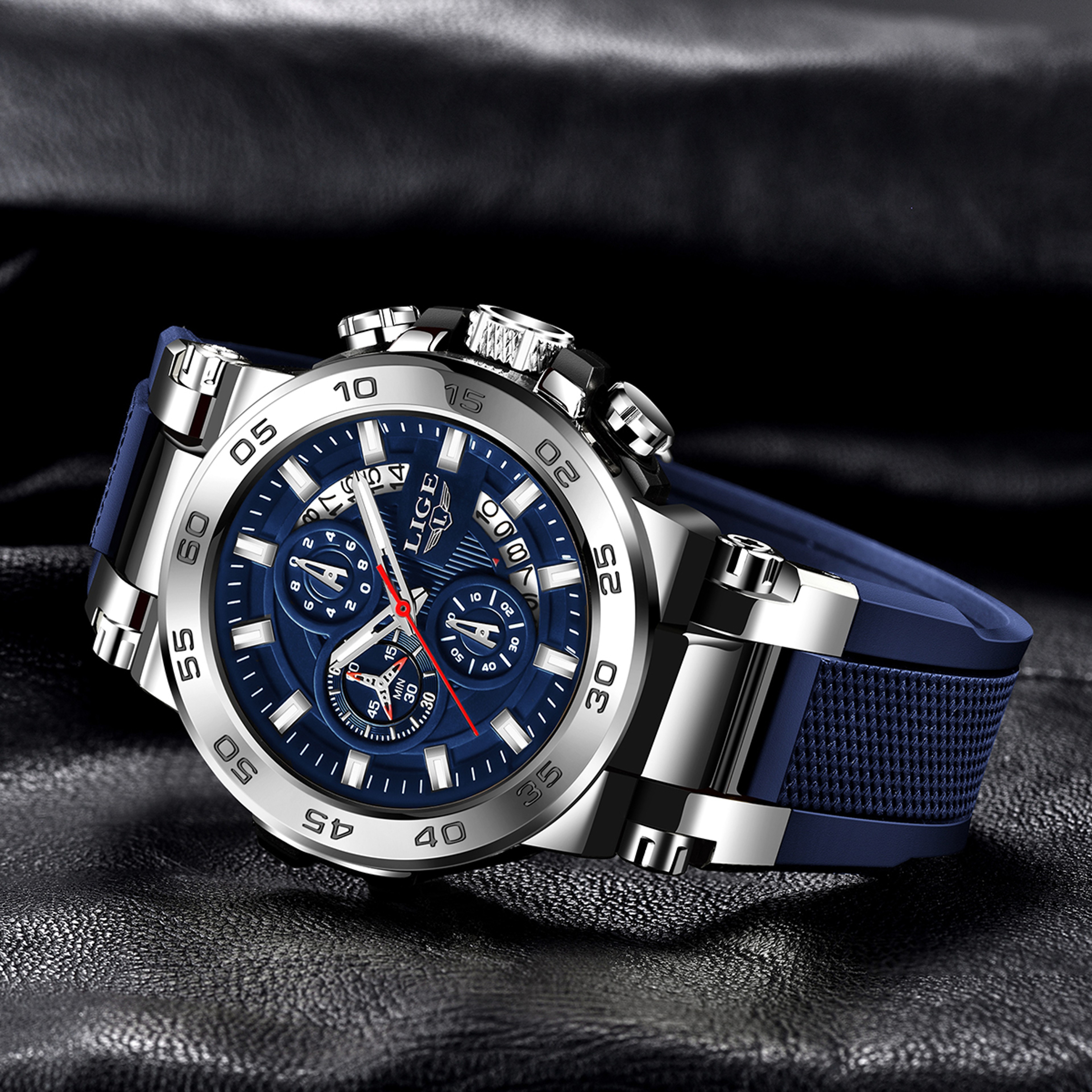 Modern Mens Quartz Watch Big Dial Auto Date Silicone Strap 4