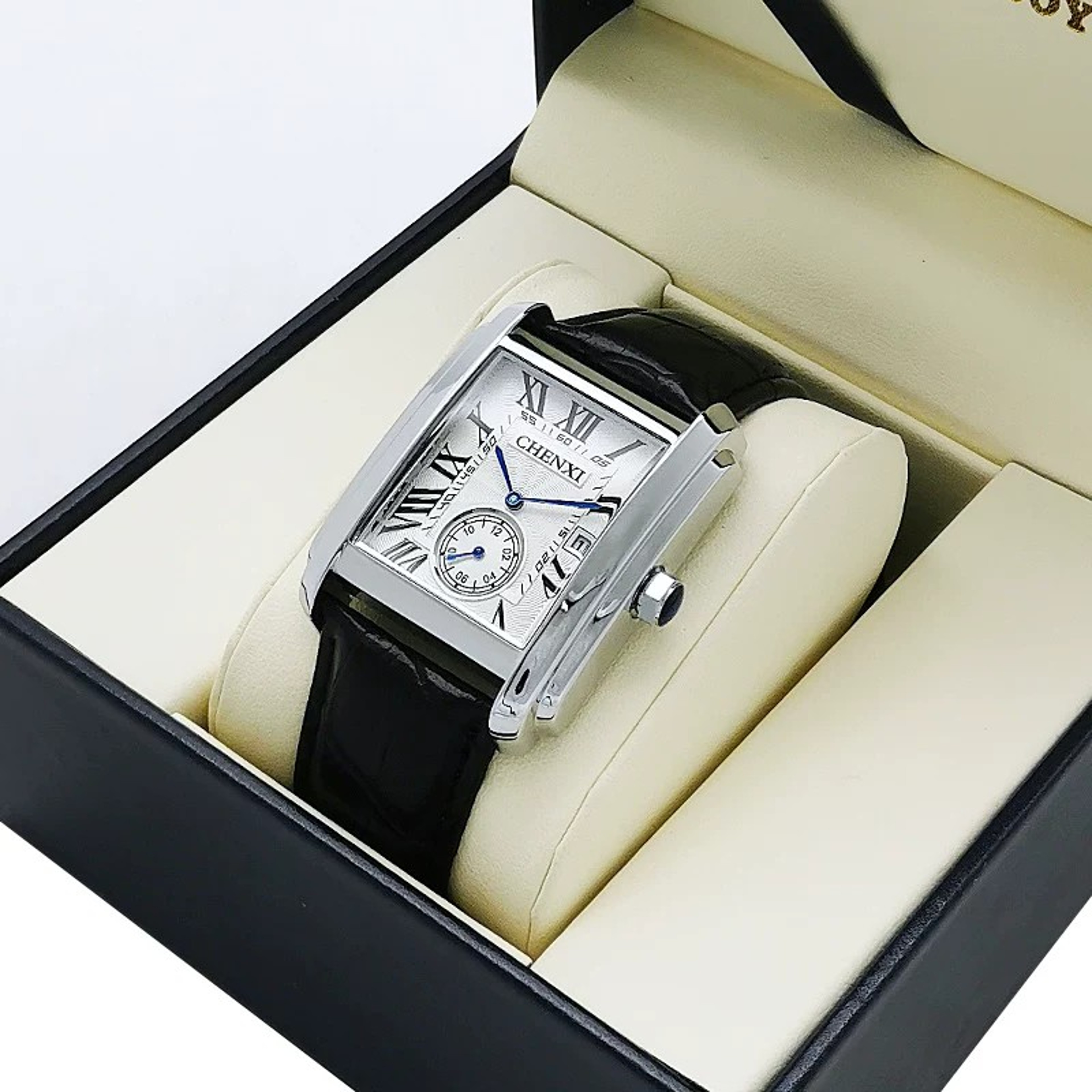 Classic Square Roman Numeral Quartz Watch For Men With Genuine Leather Band 4