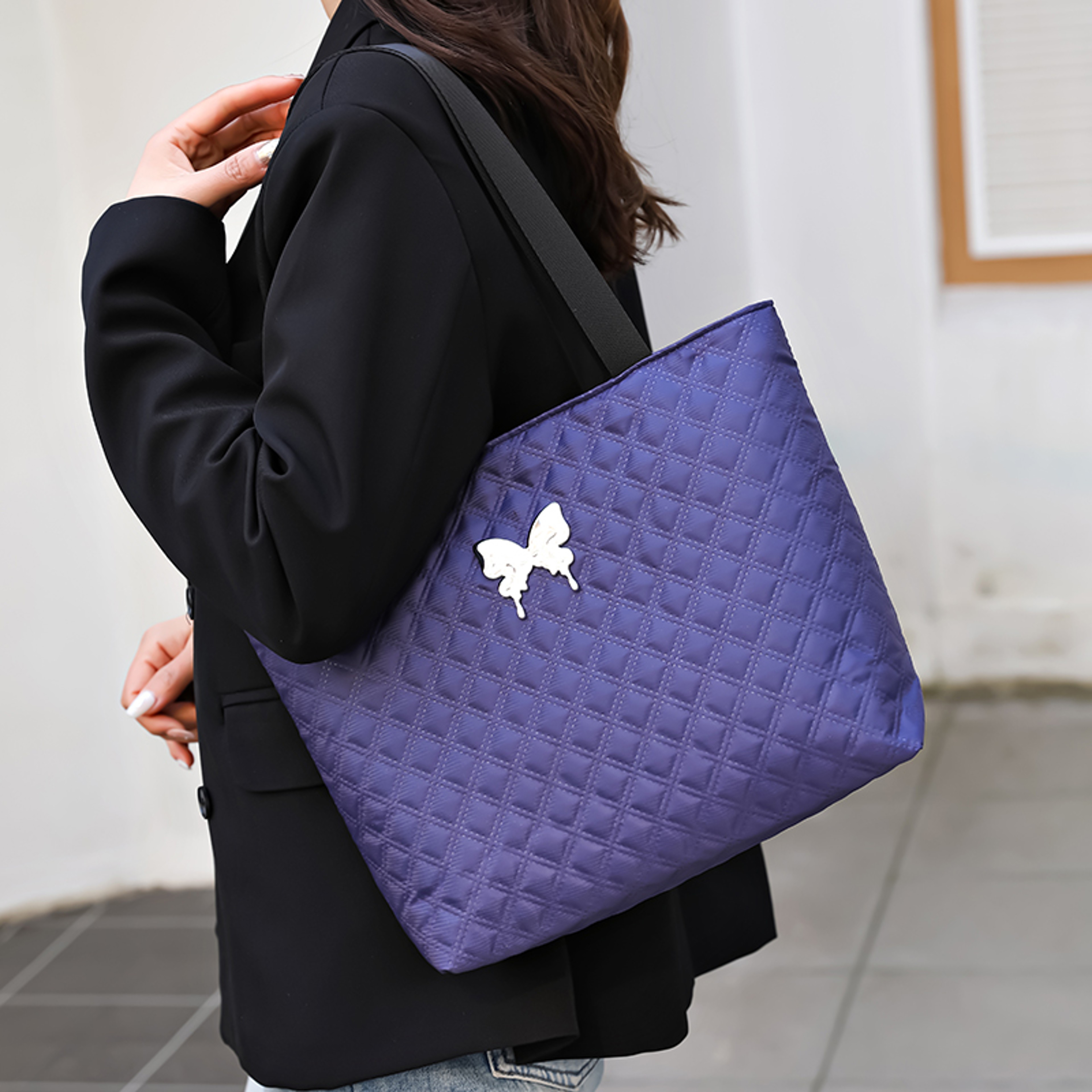 Embroidered Diamond Tote Bag Versatile Square Shoulder Bag For Everyday Fitness And Travel 3