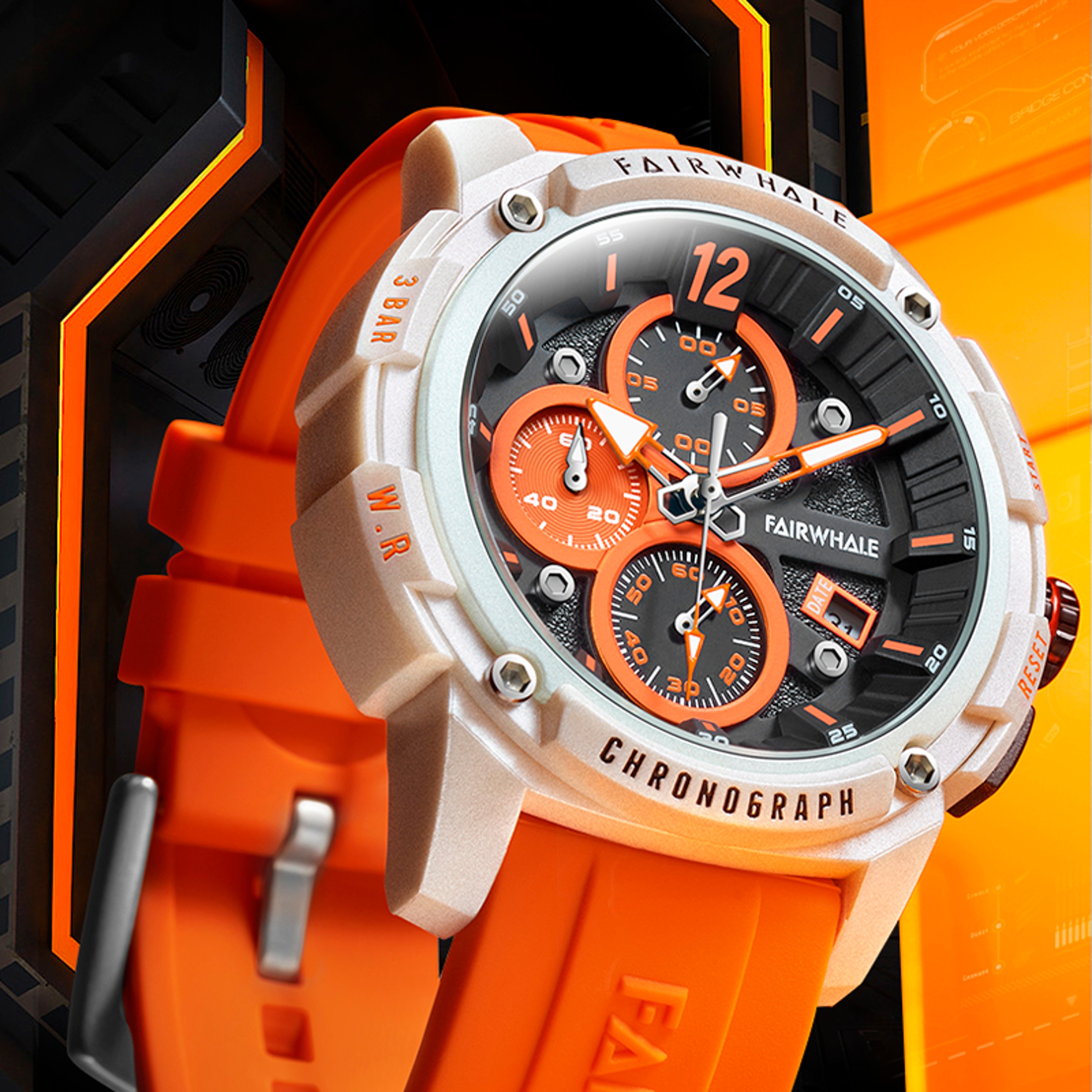 Mens Waterproof Chronograph Quartz Watch With Silicone Strap 0